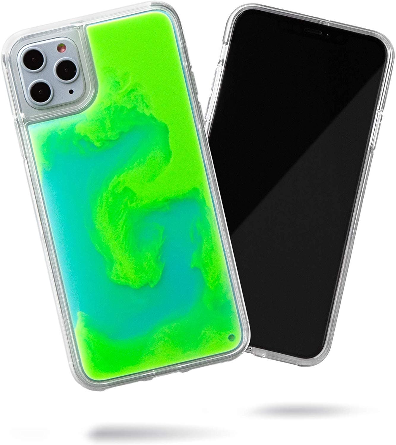 Xelcoy Flowing Neon Florescent Waterfall Effect Glow in Dark Quicksand Case Cover with Silicone Frame for iPhone 11 Pro…