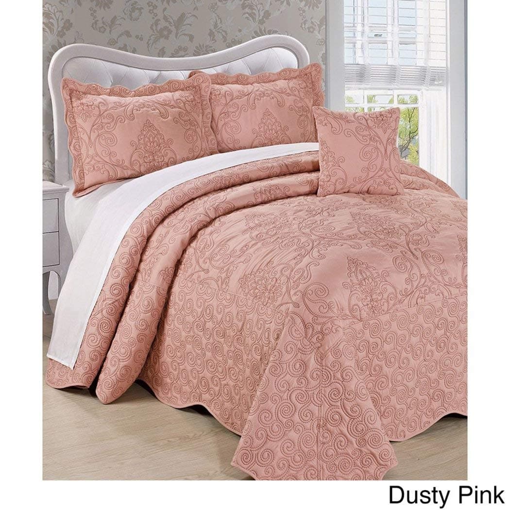 OSD Black 4pc 120 X 120 Dusty Coral Pink Oversized Damask Bedspread King Floor, Polyester, Hangs Over Edge Floral Bedding Drops Side Bed Frame Drapes Large Extra Wide Long French Country Pattern