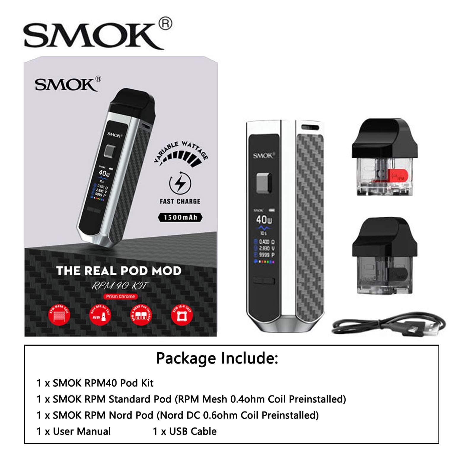 RPM40 Stylish Pod System Starter Kit (Prism Chrome)
