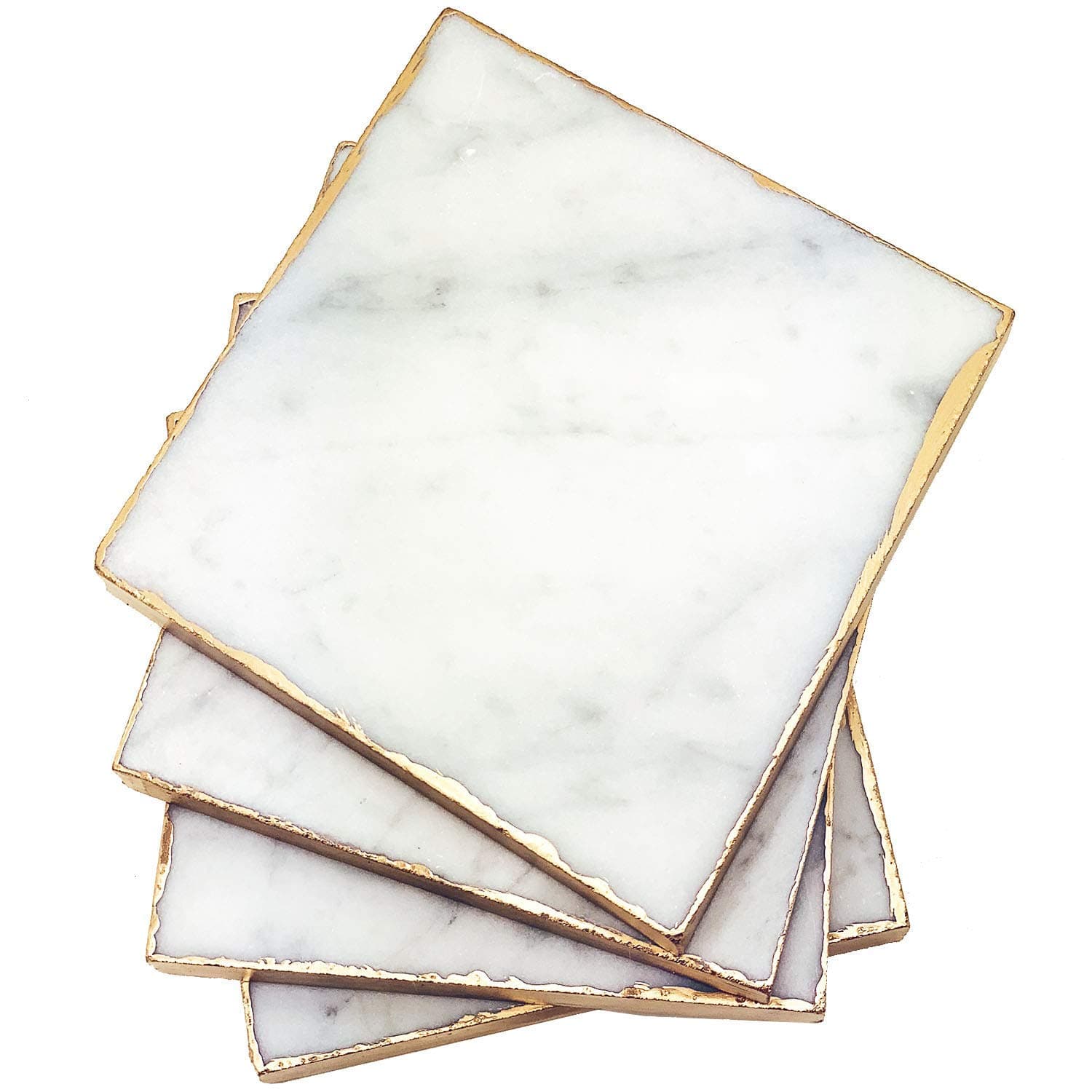 White Marble Coasters with Guilded Gold Edges Set of 4
