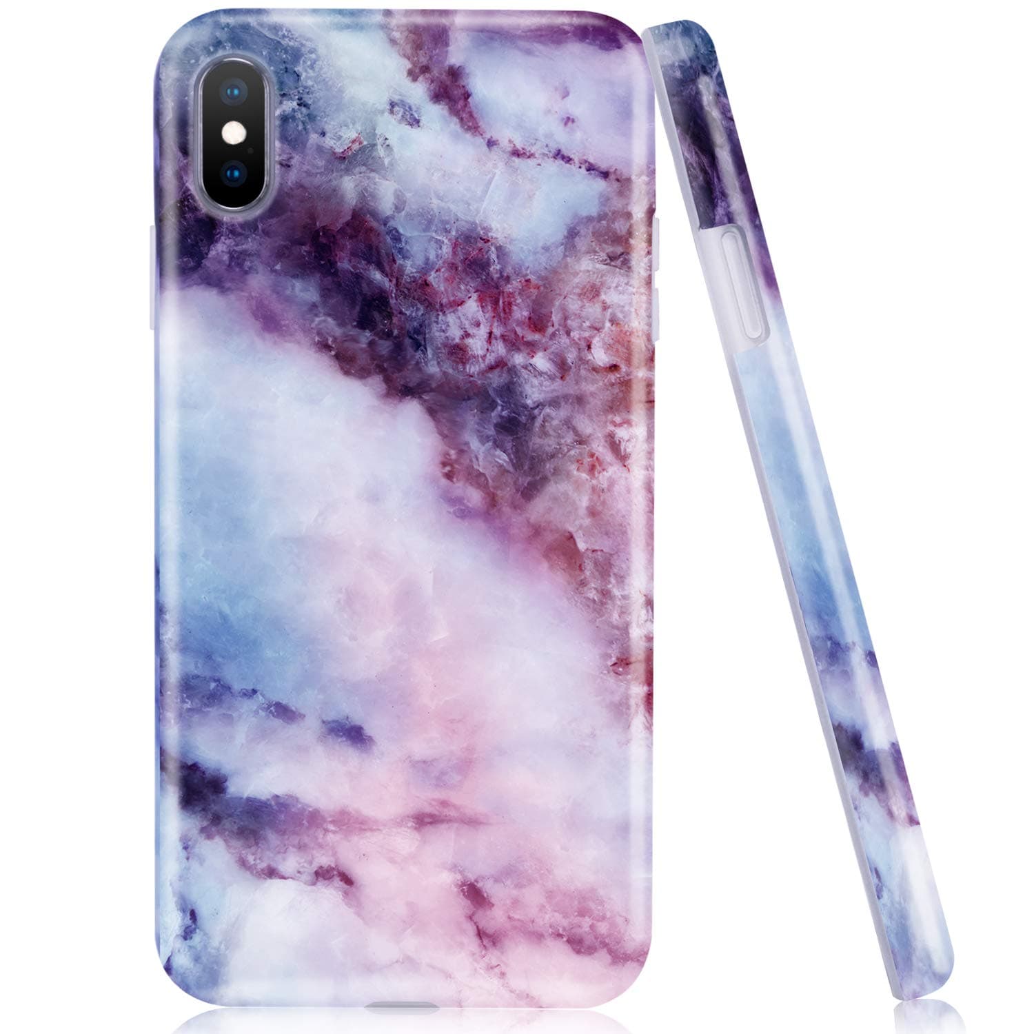 iPhone XS Max Case, Soft Phone Case for Apple XS Max, Emogins Cute Protective Cover with Purple Marble Design, Premium Shockproof Lightweight TPU Silicone Shell for Women Girls