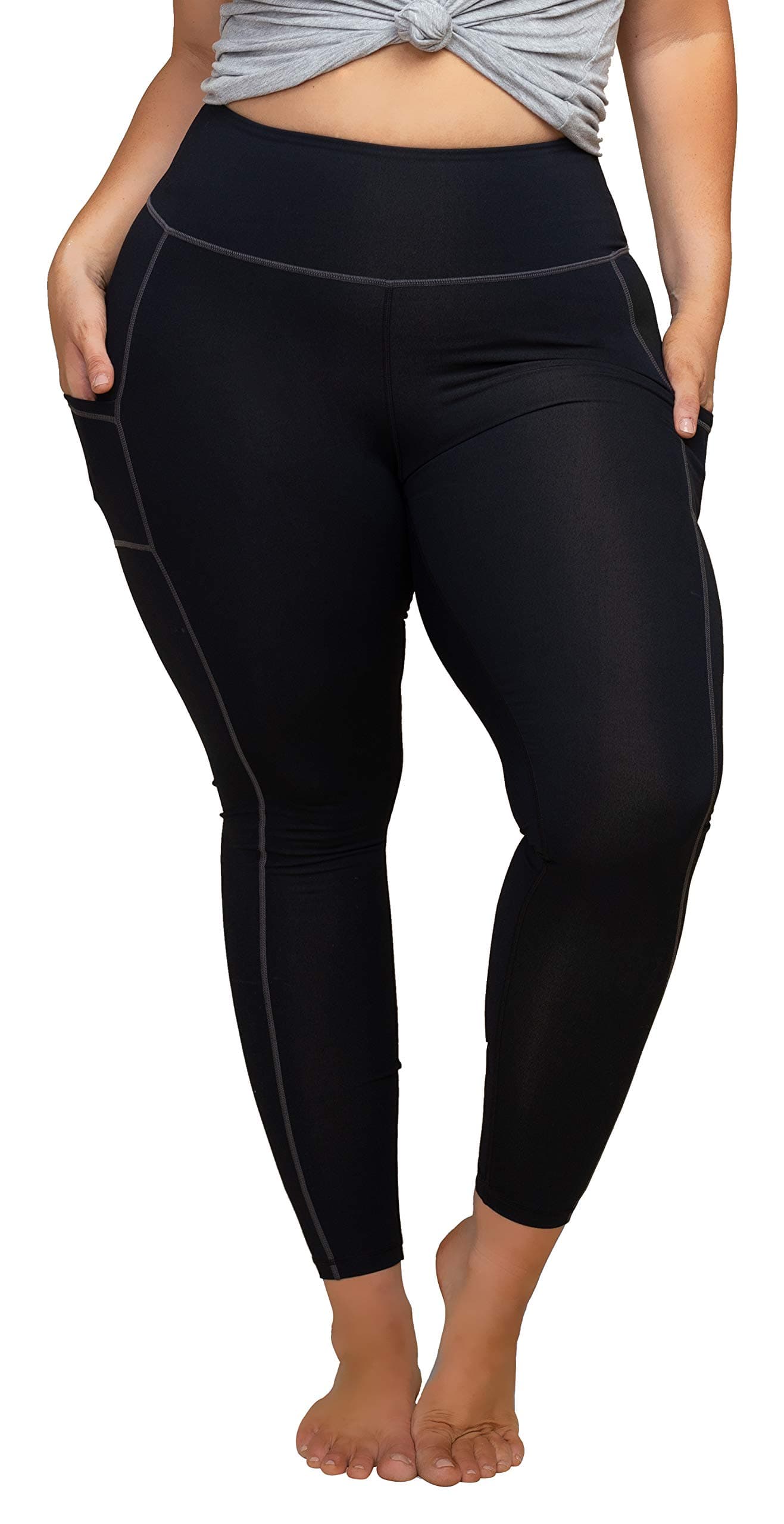 KQUZO Women's Plus Size High Waist 7/8 Compression Workout Leggings with Pocket 27" Inseam