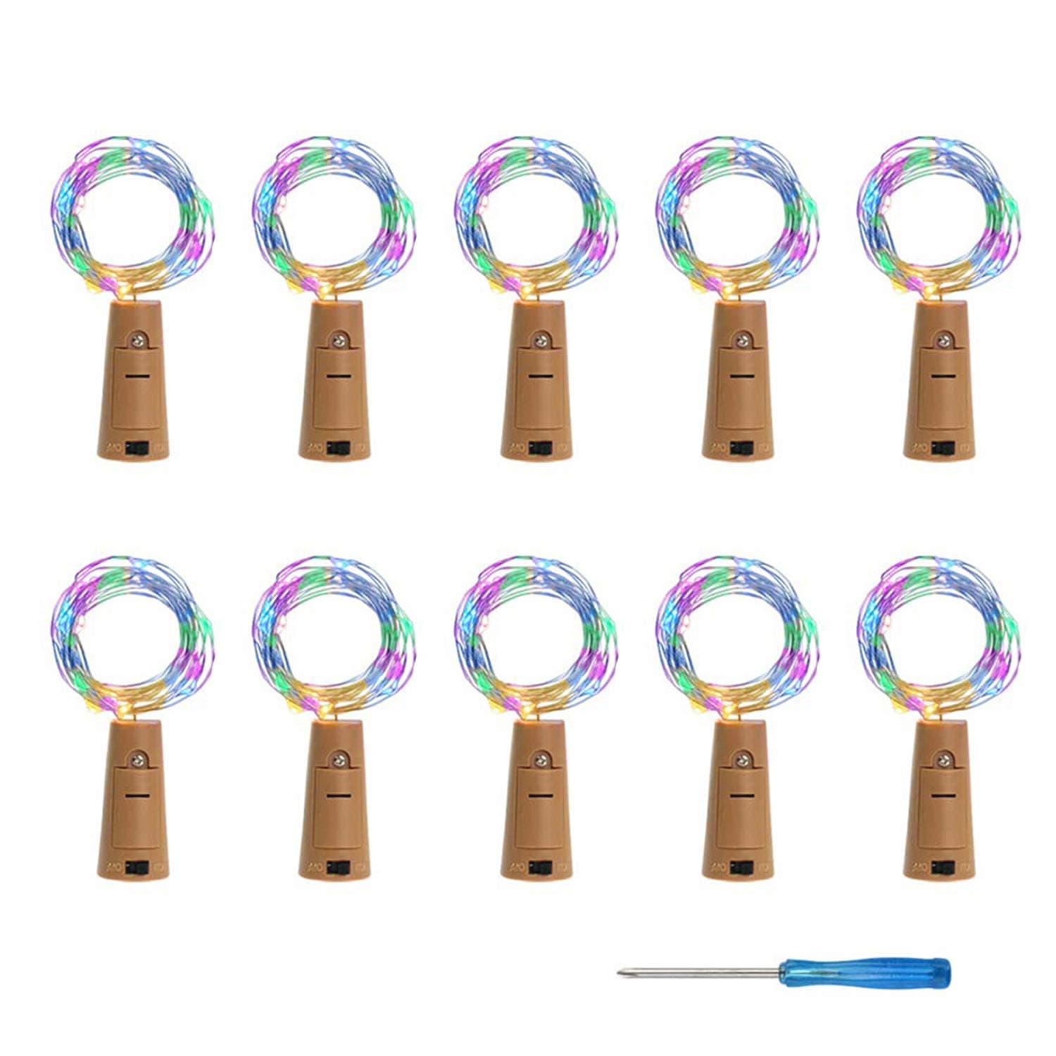 VIPMOON 10 Pack 20 LED/6.56 Feet Bottle Cork String Lights Wine Bottle Fairy Mini Copper Wire, Battery Operated Starry Lights for DIY Valentine's Day Christmas Halloween Wedding Party - Colorful