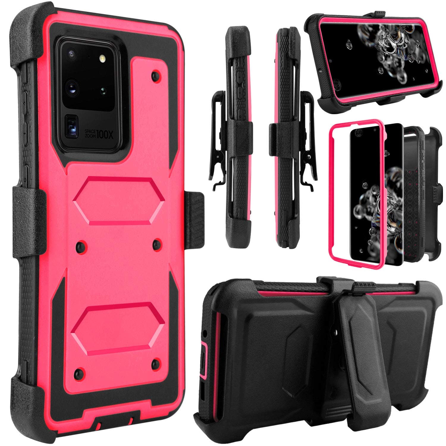 Venoro Galaxy S20 Ultra Case, Kickstand Case Heavy Duty Shockproof Full Body Protection Case Cover with Swivel Belt Clip for Samsung Galaxy S20 Ultra 5G 6.9inch (Pink)