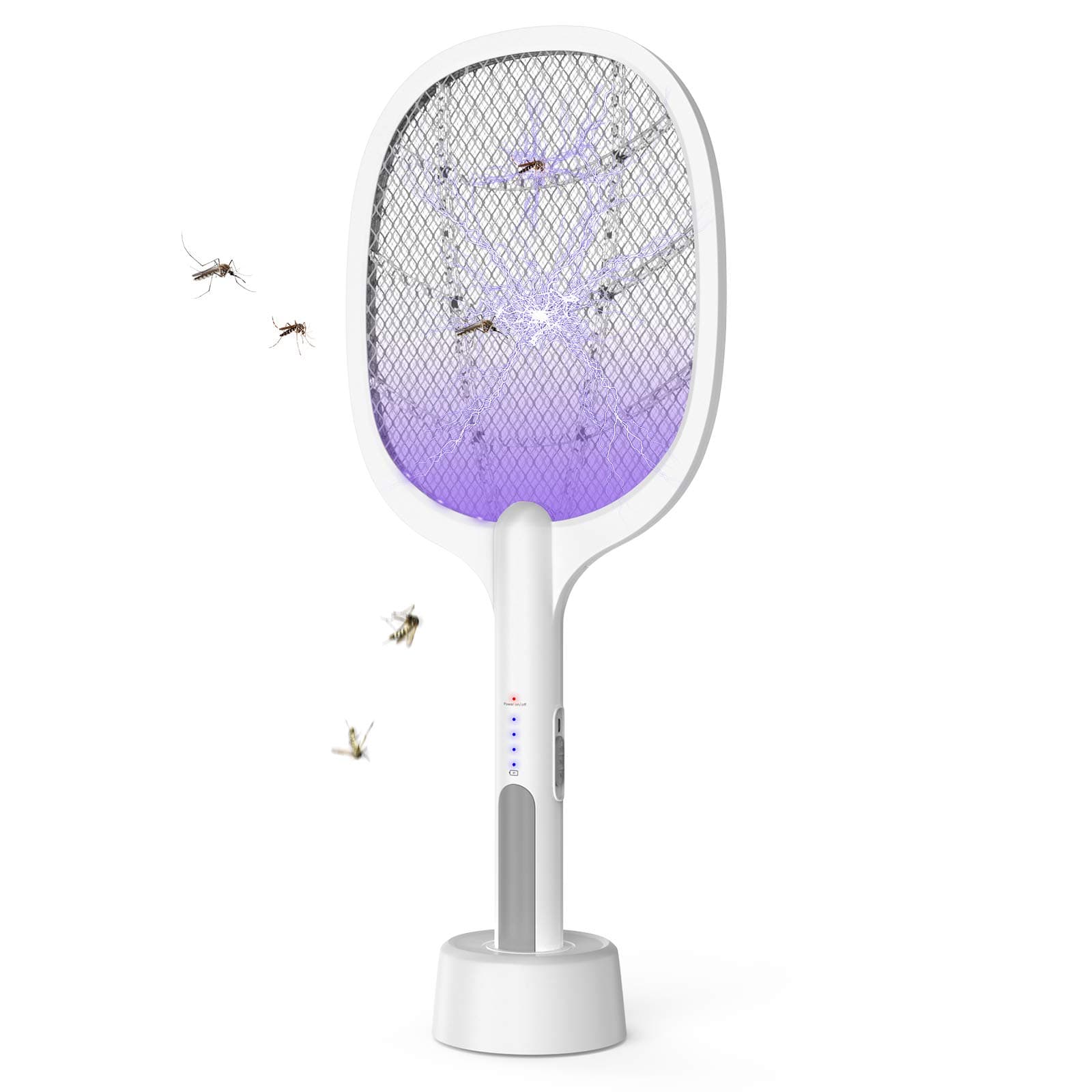LEOFI Indoor Electric Bug Zapper Racket，Mosquito Fly Killer Zapper，USB Rechargeable Electric Fly Swatter for Home and Outdoor Powerful Grid 3-Layer Mesh