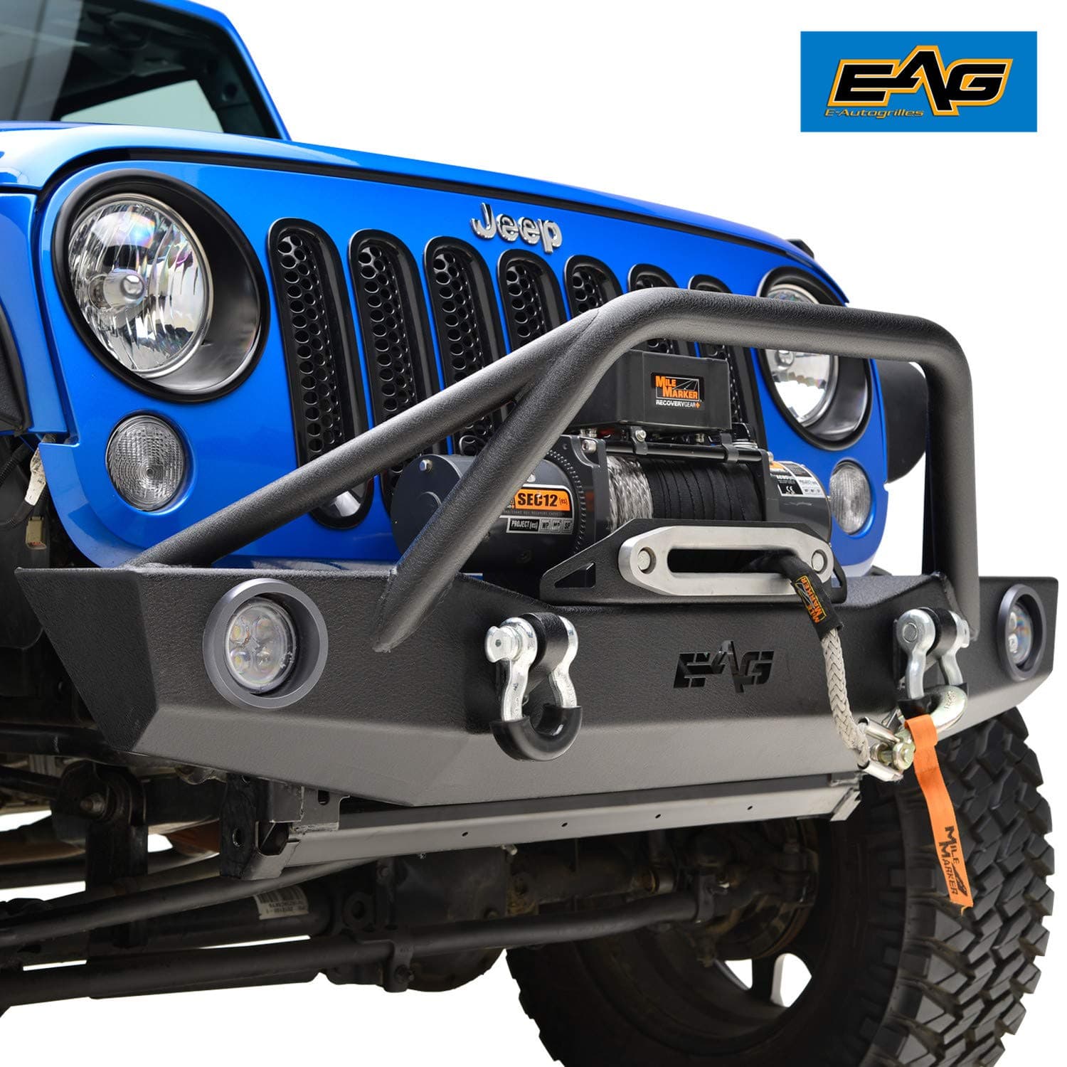 Front Bumper W/LED Lights & Winch Plate Fit for 07-18 Jeep Wrangler JK