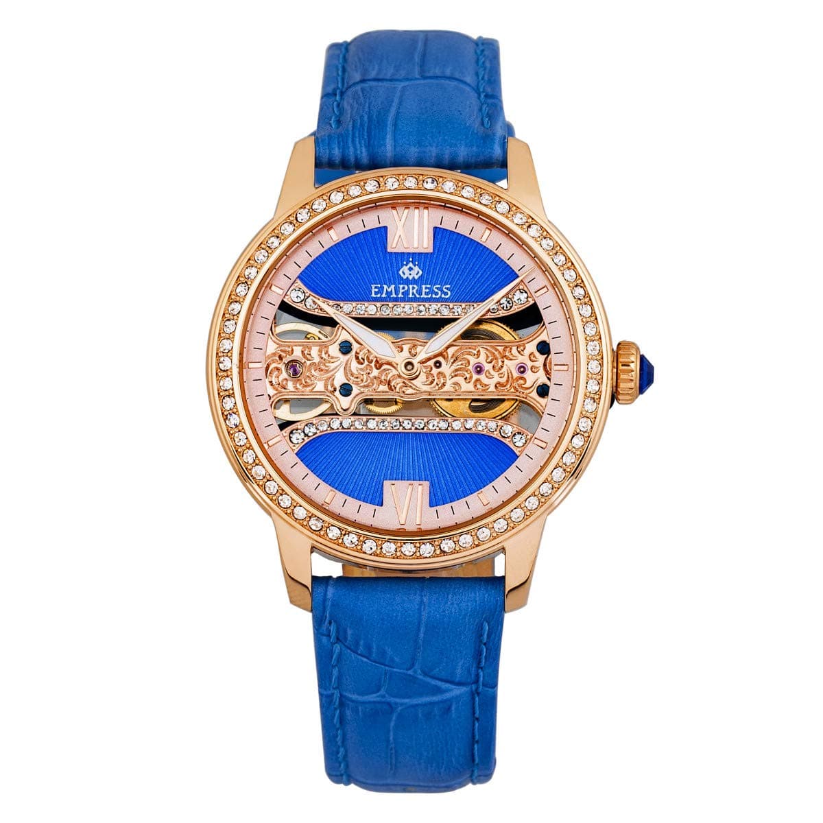 Empress Rania Mechanical Semi-Skeleton Leather-Band Watch
