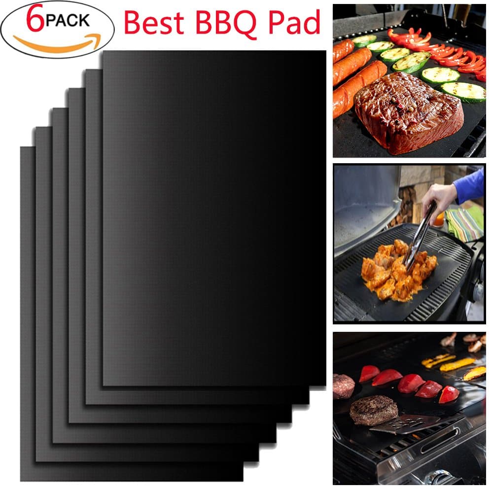 AIGUMI BBQ Mats Teflon Non Stick Oven Liner Baking Mat Cooking Mat Grill Mat Reusable Heat Resistant Barbecue Mats Suitable for Meat Veggies Seafood Eggs (6PCS)