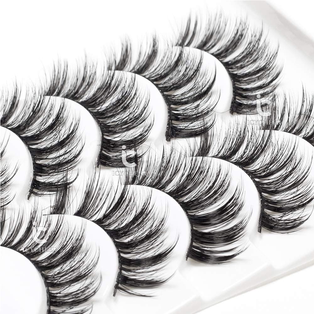 ICYCHEER Mixed 3D Mink Hair False Eyelashes Set Long Thick Wispy Messy Fake Eyelash Mink Lashes Soft Handmade (78)