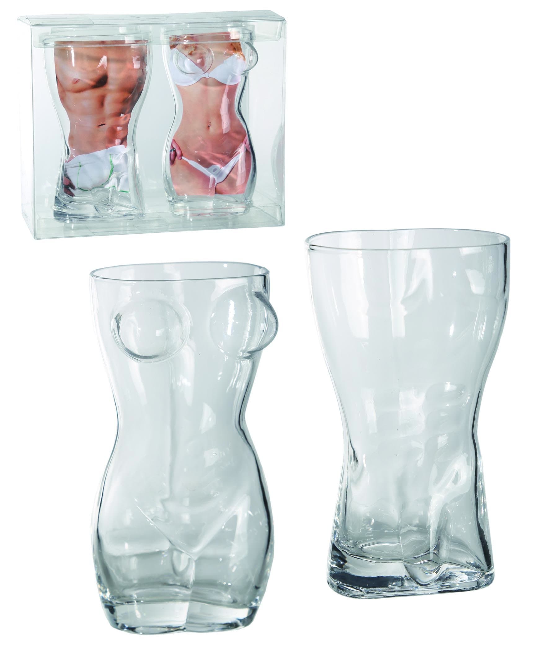 Saucy Gift - His & Hers Torso Beer Glass Gift Set - Perfect Novelty Christmas Secret Sexy Santa Gift For Men Gents & Women Ladies - One Set of - 2 Supplied
