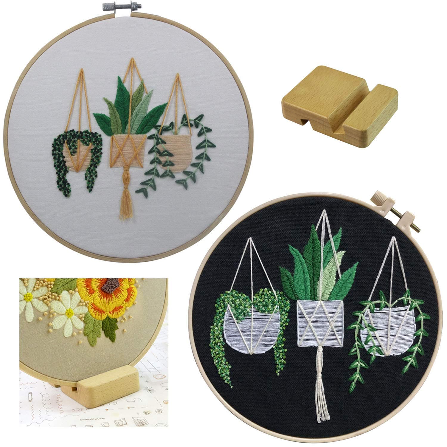 2 Sets Embroidery Kits, Full Range of Embroidery Starter Kit with Pattern DIY Stitch Kit for Beginner Including Cloth, Hoop, Threads, Tools Kit