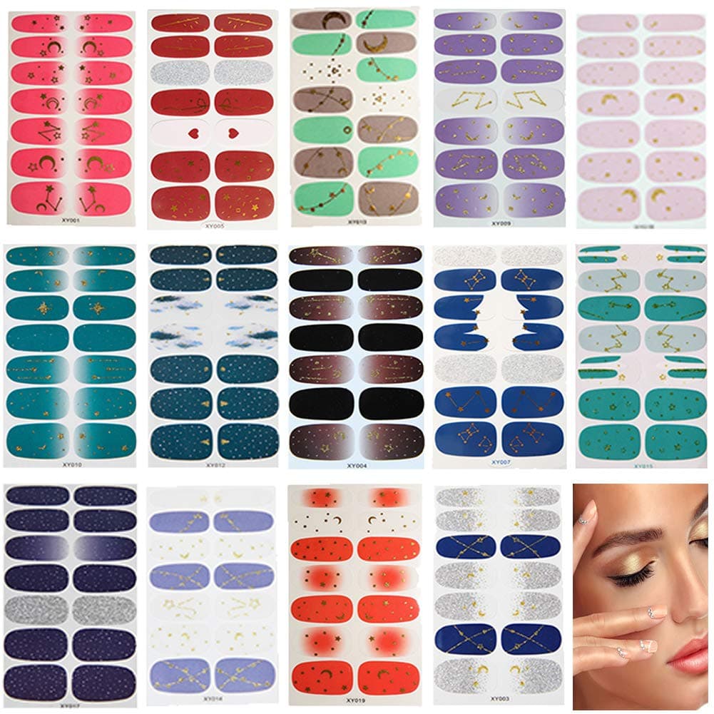 Nail Polish Strips 14 Sheets Nail Stickers Full Nail Wraps for Women Self-Adhesive Nail Design Stickers with Nail File for Women Girls DIY Nail Design