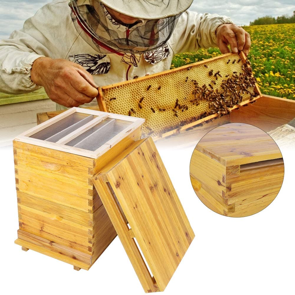 Jacksking Beehive, Cedar Wood Honey Keeper Beehive Complete Box 10 Frame Beekeeping Box Kit Beekeeping Tools for Beginners and Pro Beekeepers