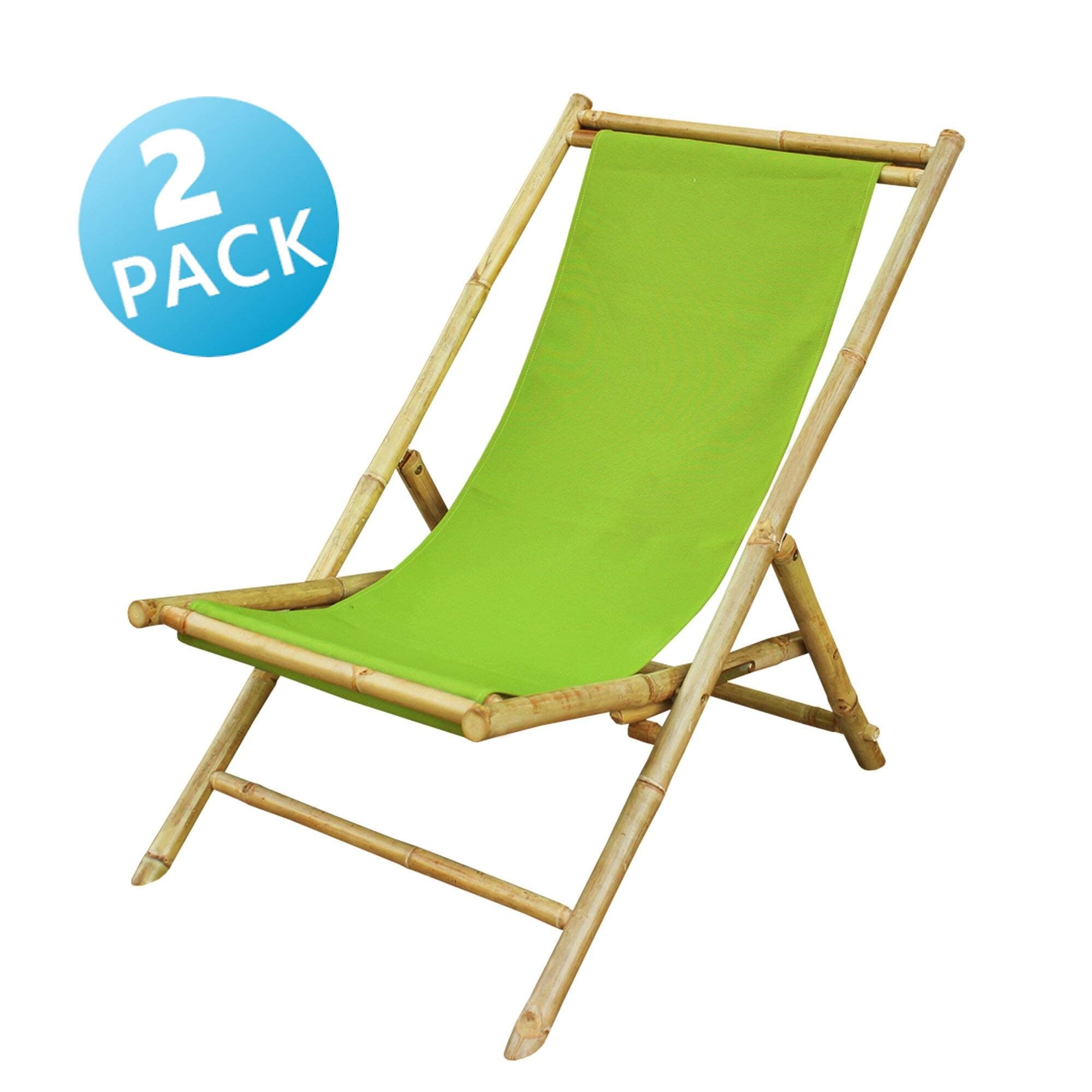 Zew CH-203-00D.05 Set of 2 Beach Folding Sling Chairs, Green