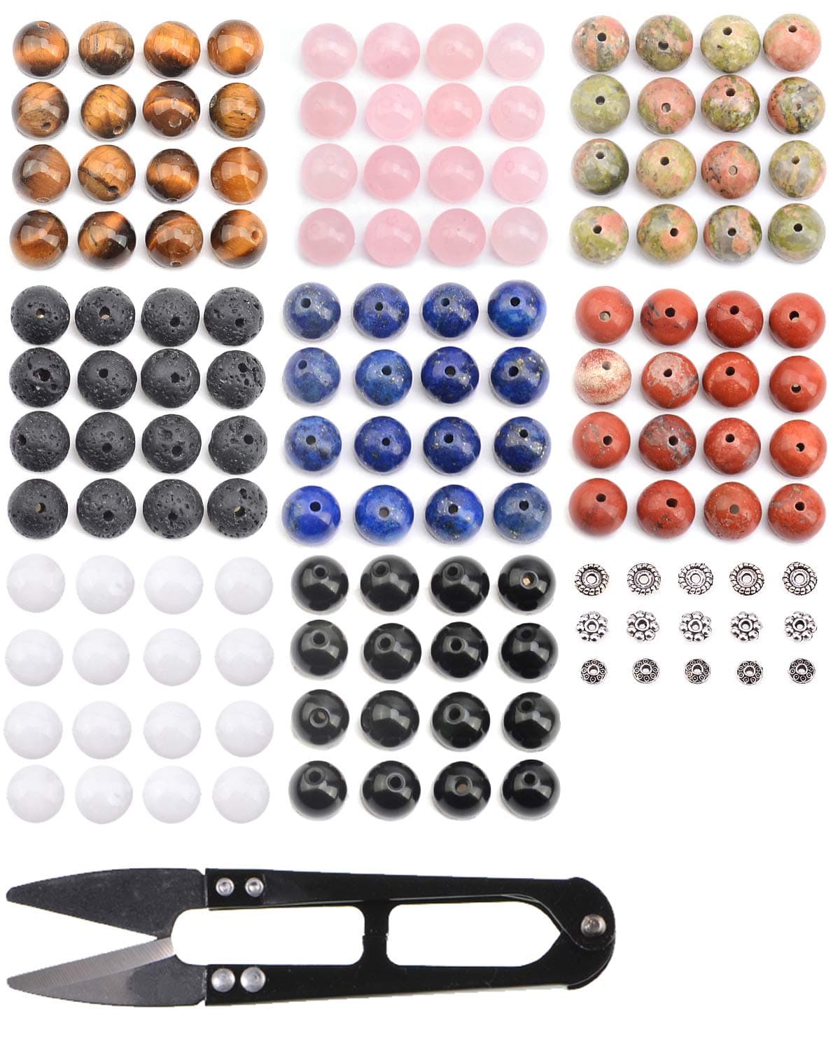 LPBeadsNatural Stone Beads Set Kits 8mm Round Loose Gemstone Assorted Color with Accessories Tools for Bracelet Jewelry Making (100% Natural Stone Beads Kit 3)