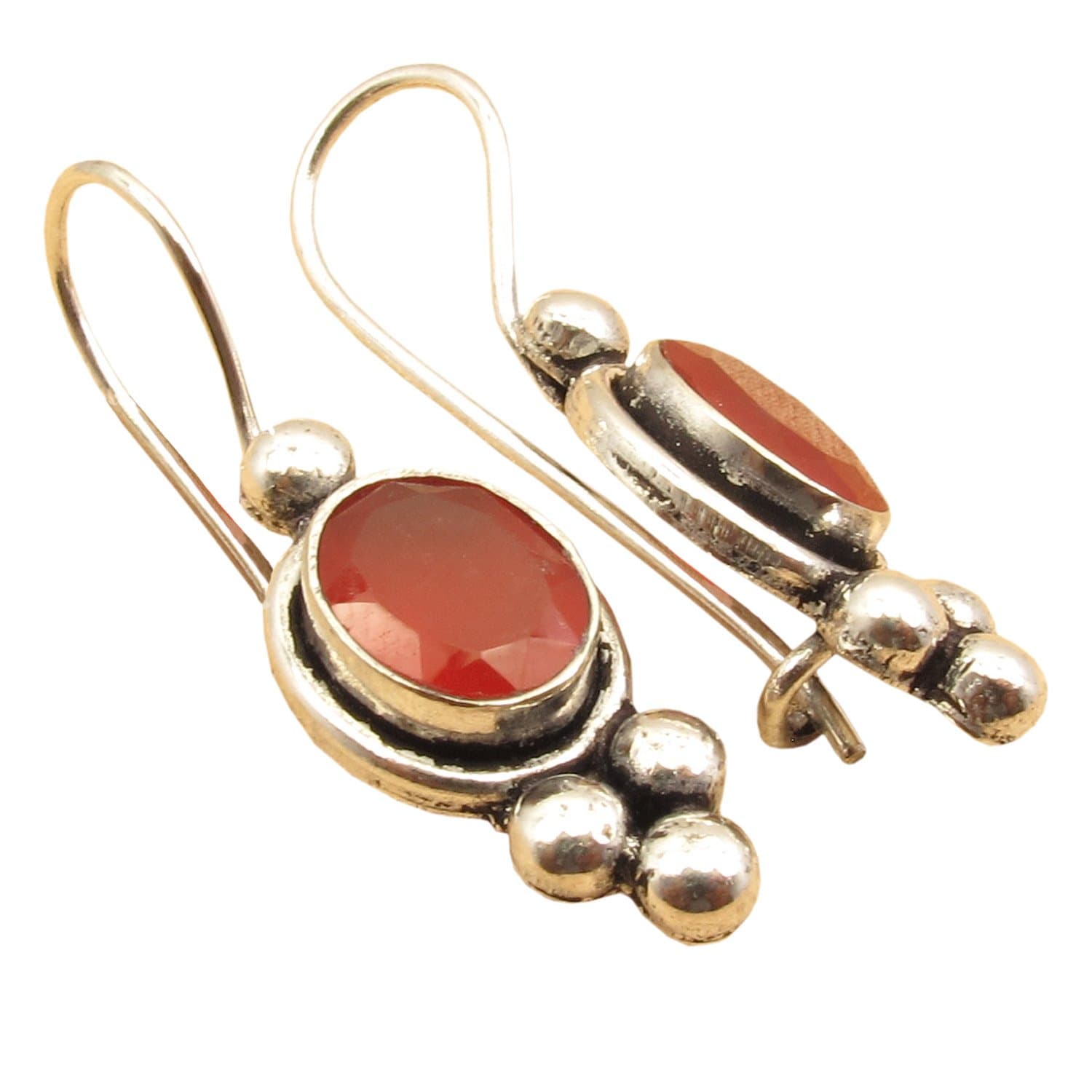 925 Silver Plated Oval Shape Gemstone Comfort Fit Hook Earrings! Handmade Wholesale Indian Jewelry