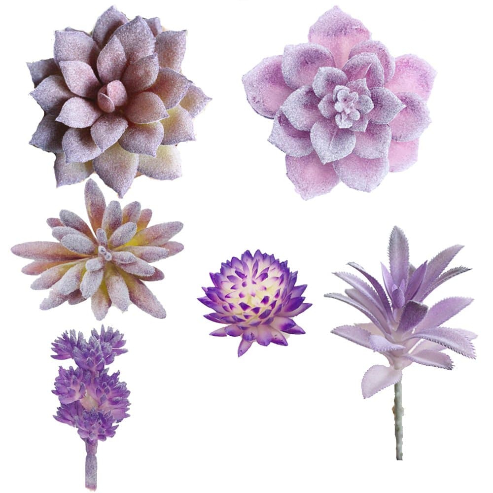 Aisamco 6 Pcs Artificial Succulents Assorted Faux Succulent in Different Purple Fake Hanging Succulents Textured Faux Succulent for Plants Wall Decoration DIY Materials Wedding Centerpieces
