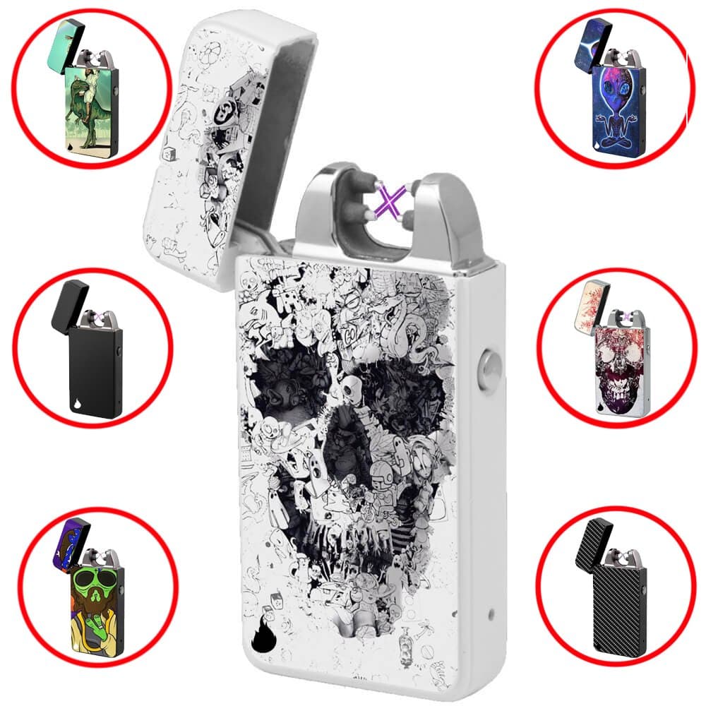 Electric Lighter -The Flame X- USB Lighter Electronic Cigarette Coil Lighter USB Rechargeable Windproof Flameless Plasma Beam With Elegant Box (Psycho Skull)