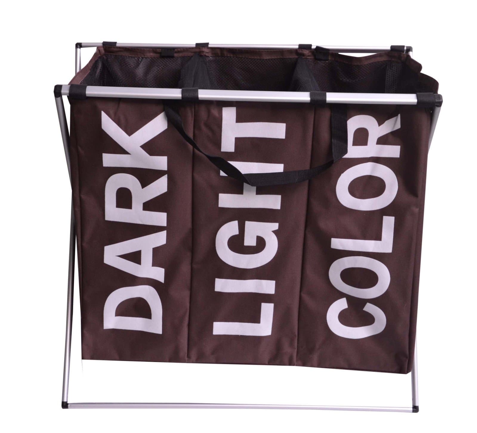 Pindia 3-Section Canvas and Steel Foldable Laundry Sorter and Hamper, 62x5x66cm(Brown)