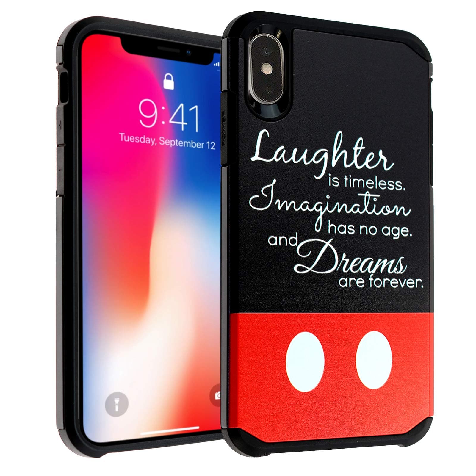 EDEALSAVING for iPhone Xs Case, IMAGITOUCH 2-Piece Armor Case with Flexible Shock Absorption Case & Dream Quotes Design Cover for iPhone X, iPhone Xs-Laughter Imagination Dreams Quotes