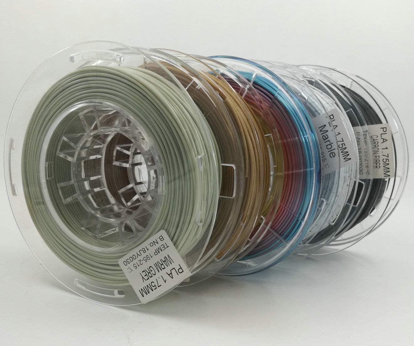 Stronghero3D 1.75mm PLA 3D Printer Filament Rainbow Wood Marble Carbonfiber WarmGrey Each 200gram Bundle Pack Spool - Dimensional Accuracy +/- 0.05mm