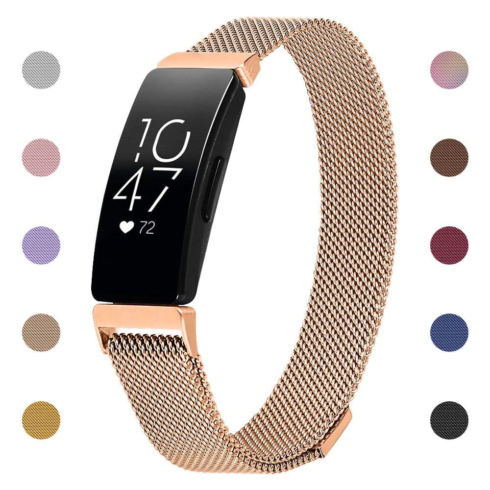 Ameton Compatible with Fitbit Inspire Strap, Inspire HR Strap Replacement Metal Stainless Steel Wrist Accessory Magnet Lock Bands for Women Men Small Large