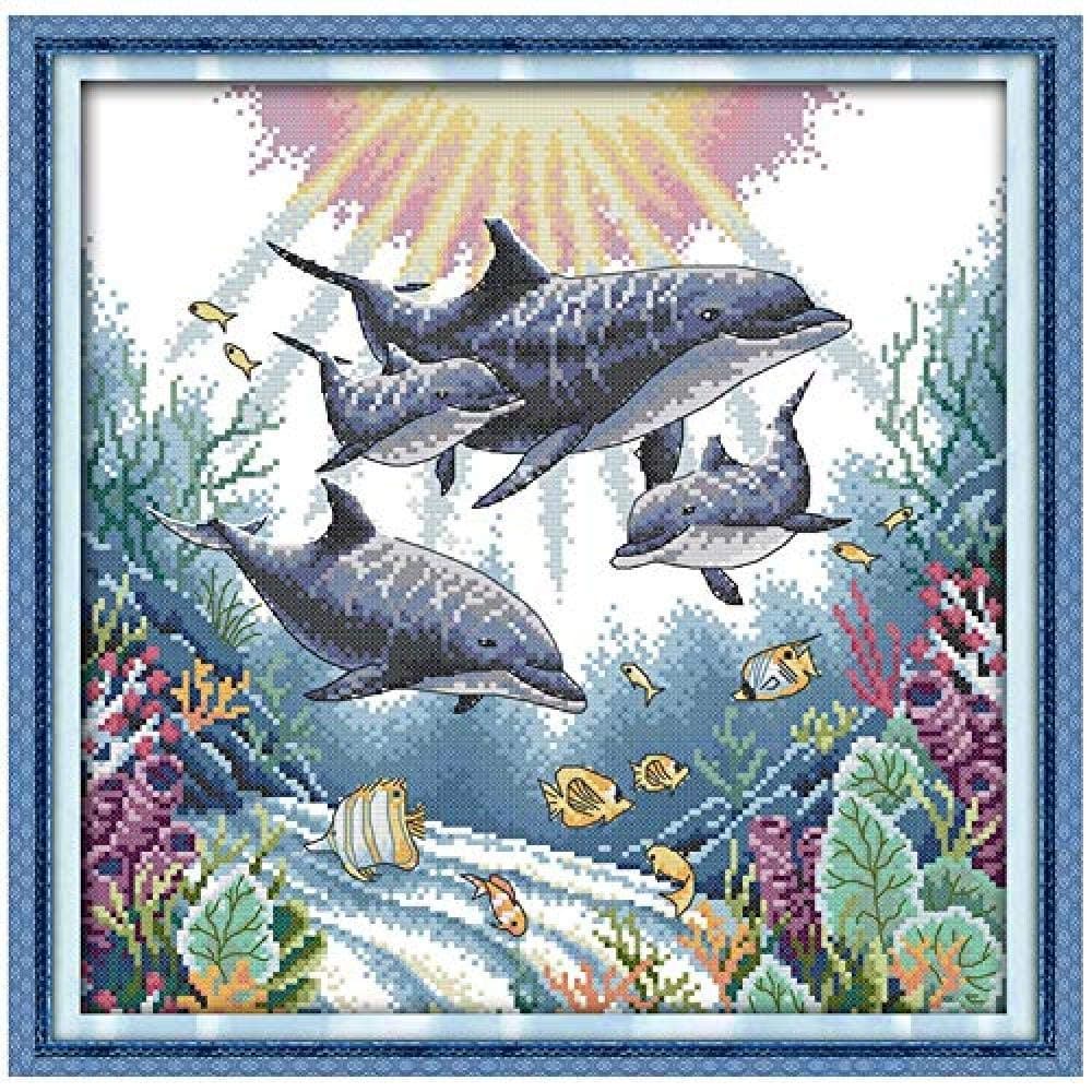 DIY Dolphin Patterns Counted Cross Stitch 11CTCross Stitch Set Animal Cross-Stitch Kits Embroidery Needlework Cross Stitch