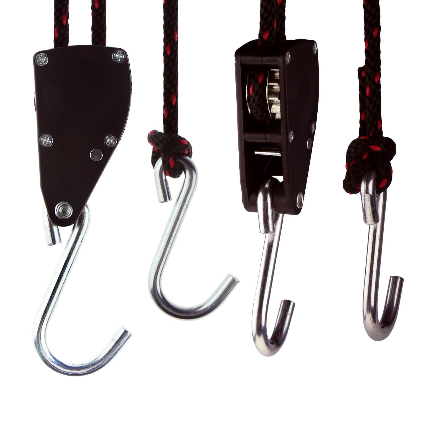 lycantant 2 x Adjustable Grow Light Rope Hangers with 1/4" Metal Rope Ratchets Reflector Hydroponics Grow Tent Hanger Upto 136KG (Black+Red), More Stronger