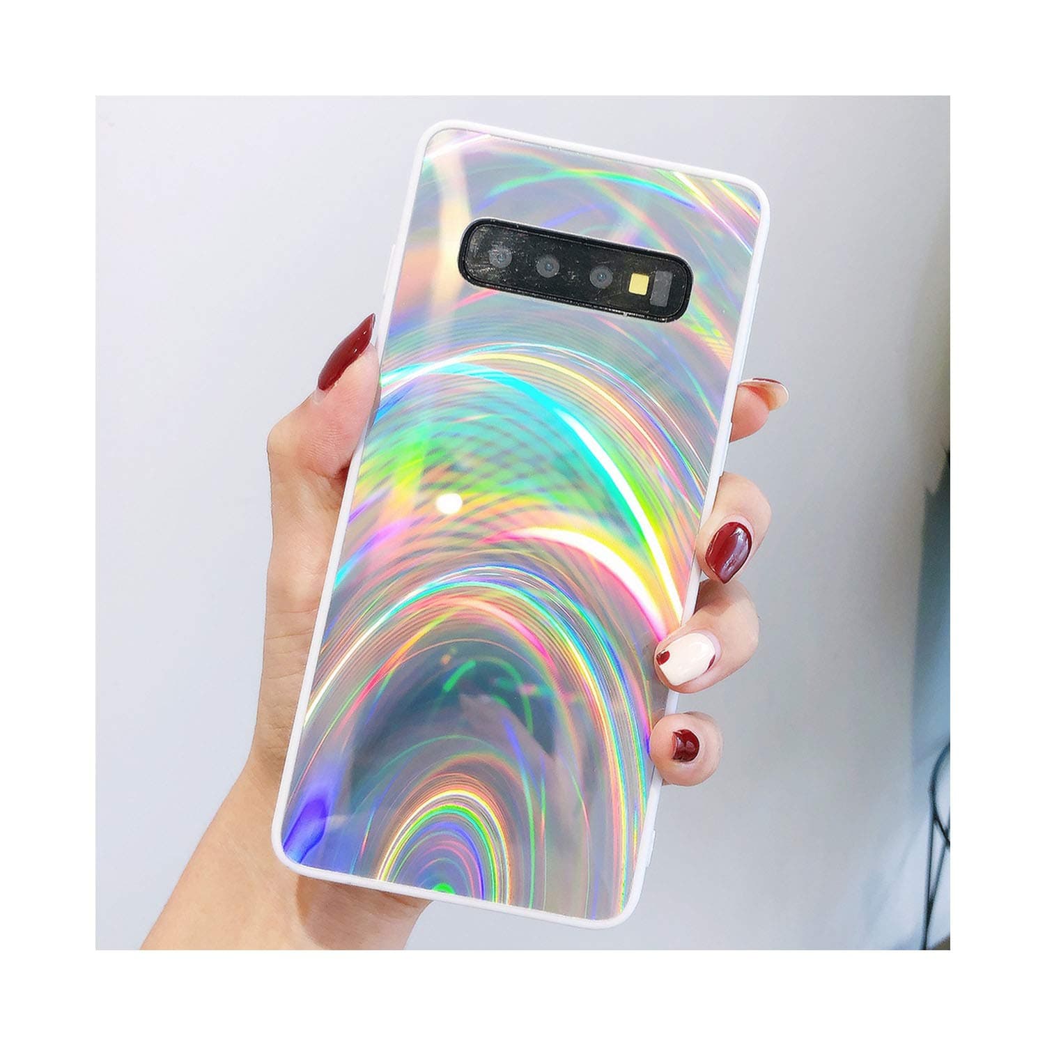 3D Rainbow Glitter Phone Case for Samsung Note 10 S10 S9 Cases Holographic Prism Cover,for Samsung S10,Silver
