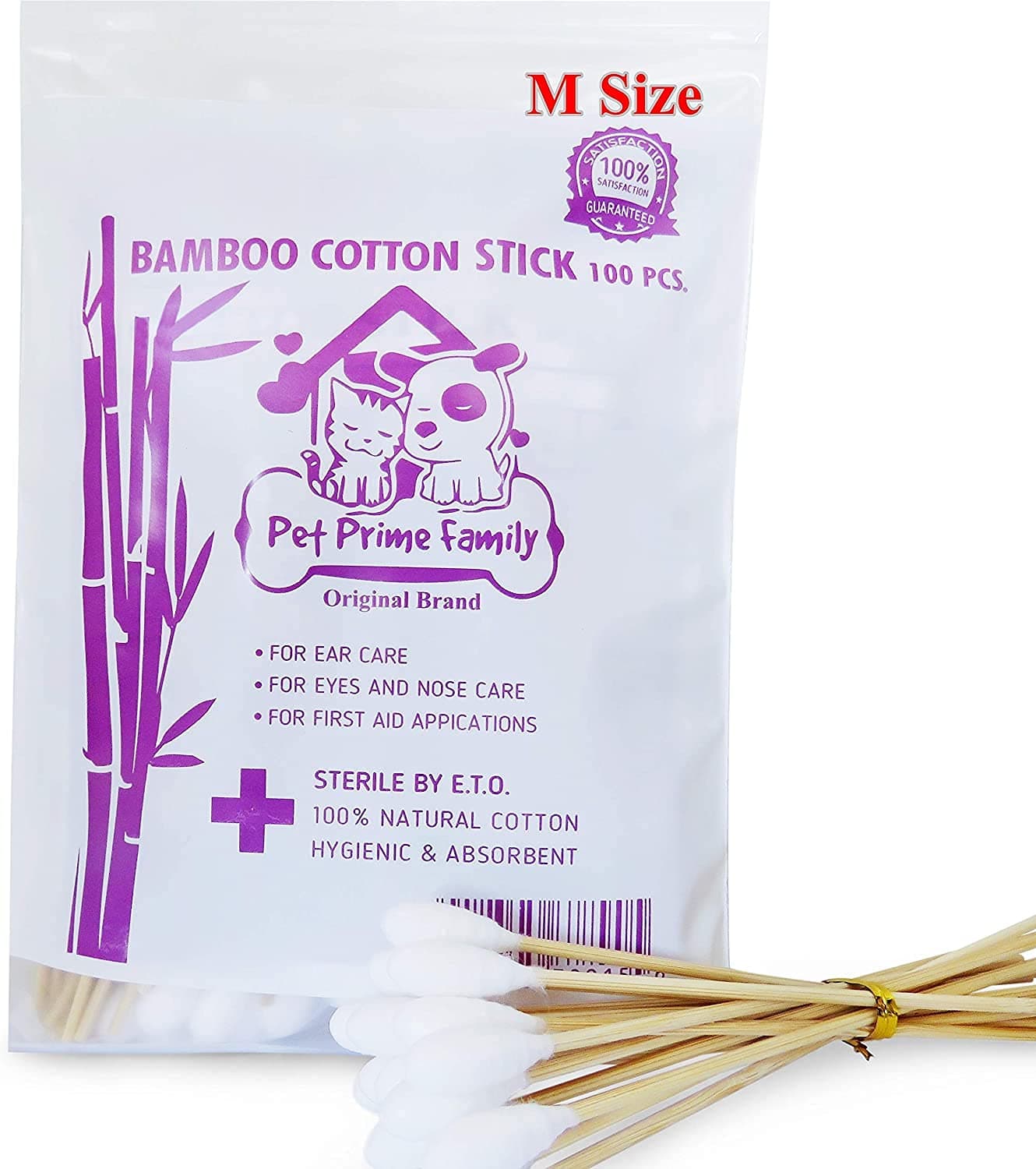 Cotton Buds 100 Pieces 6" Bamboo Handle Great for Dog Ears,Premium 100% Cotton (Medium Size) by Prime Shopping Online