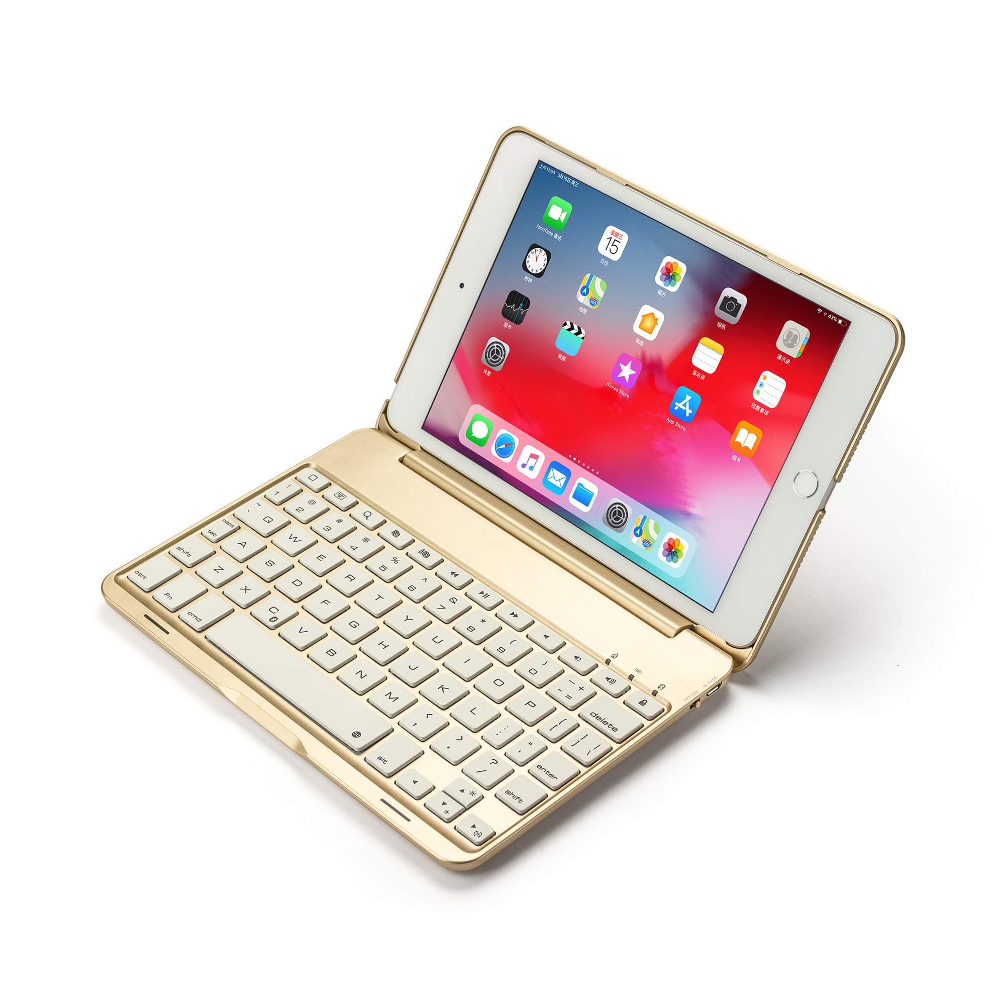 JCTek Keyboard Case for iPad Mini 5th Gen 2019, Leather Case with Pencil Holder, Stand Smart Cover with Auto Sleep/Wake, Protective for iPad Mini 5 7.9" 2019 (Gold Keyboard case)