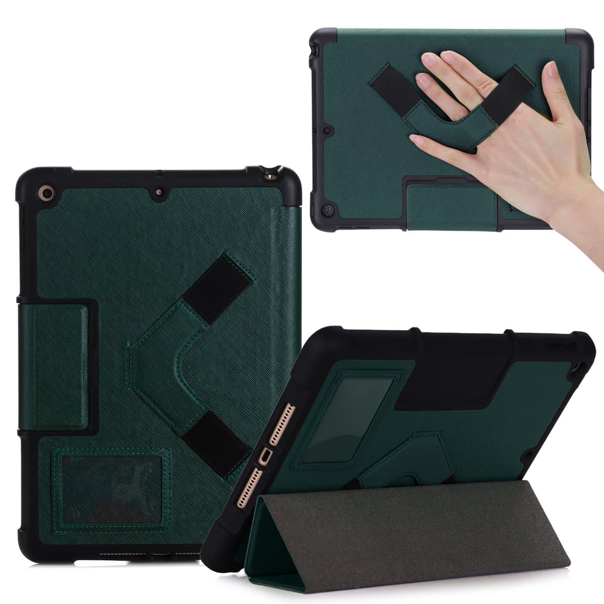 SHOCKPROOF BEST NEW 2017 iPad 5th Gen Dark Green Slim Apple Designer Case for Kids & Adults/Heavy Duty Rugged Protective Folio Great For Girls & Boys | Models ipad Air, 9.7 inch Pro, 1,2,3,4,& mini