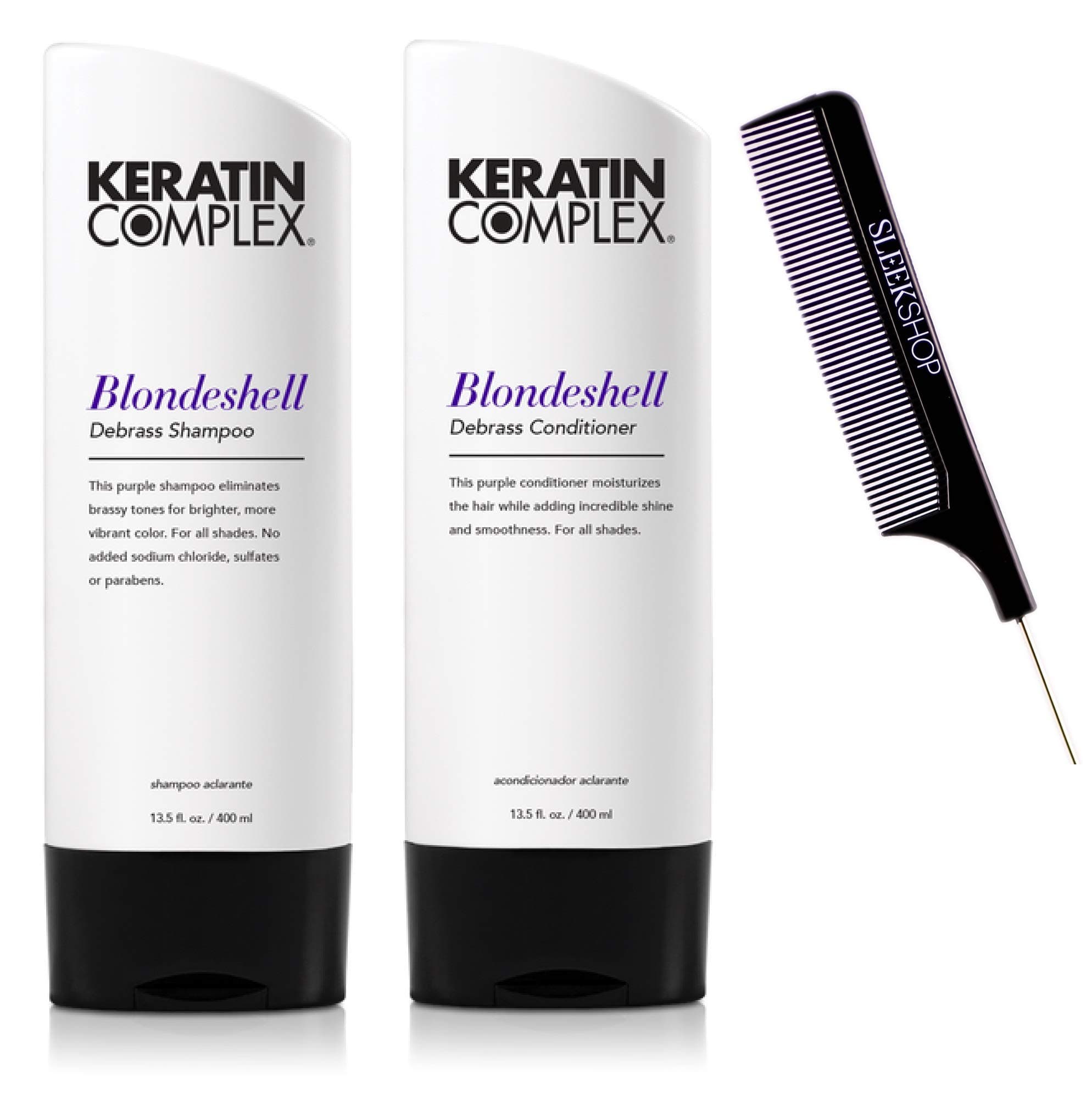 Keratin Complex BLONDESHELL DEBRASS & BRIGHTEN Shampoo & Conditioner DUO SET (Stylist Kit) Violet Purple Shampoo for Yellow, Blonde, Silver, Brassy Hair (DUO - 13.5 oz / 400 ml)
