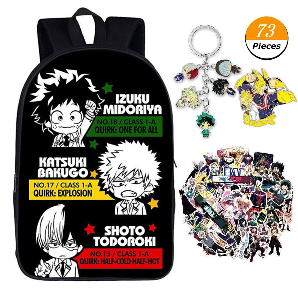 WerNerk My Hero Academia Backpack Cosplay School Bag with Stickers, Brooch and Keychain