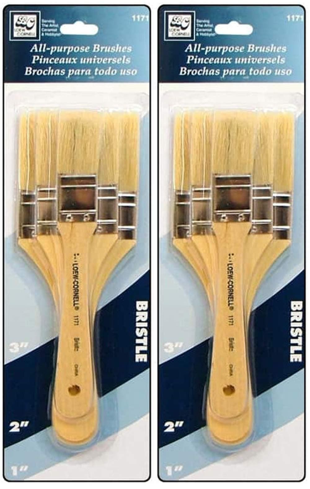 2 Pack Bundle - Loew Cornell Disposable All Purpose Bristle Brush 3 Brush Set - Total of 6 Brushes