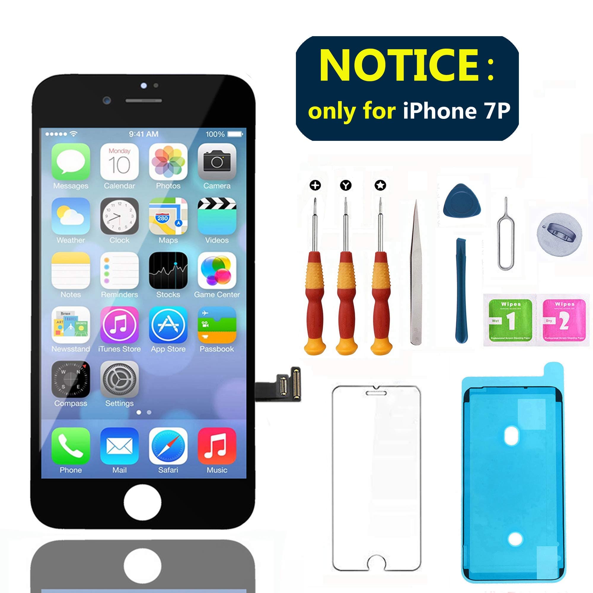 Swgrdin 3D Touch Screen Full Frame Assembly for iPhone 7 Plus Screen Replacement Black 5.5", LCD Screen for iPhone 7 Plus Digitizer with Tool Kits and Screen Protector, A1661, A1784, A1785 Only