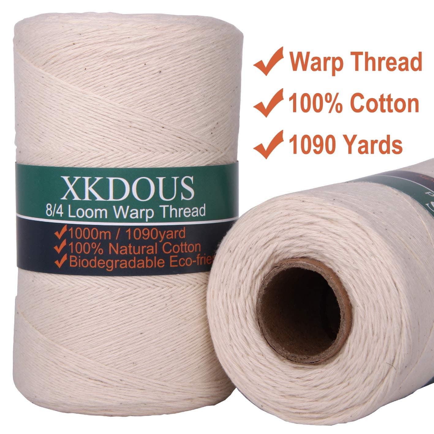 Warp Thread 100% Cotton Warp Yarn for Weaving Loom, 1090 Yards 8/4 Natural Cotton Weaving Thread, Perfect Durable Warping Thread for Weaving Carpet Tapestry Rug Blankets and Other Patterns
