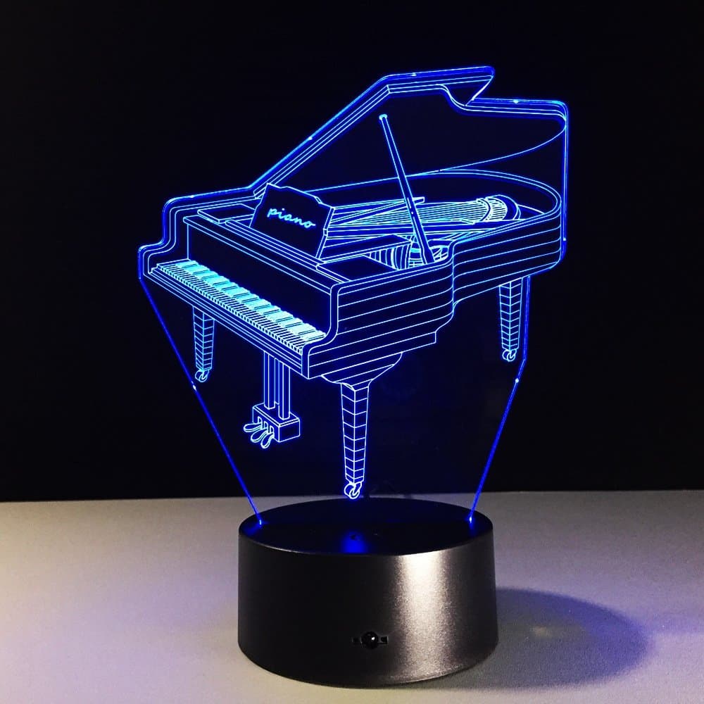 Hologram Illusion 3D LED Night Light USB Power 7 Colors Acrylic Discoloration Bedside Desk Lamp LED Touch Switch (Piano)