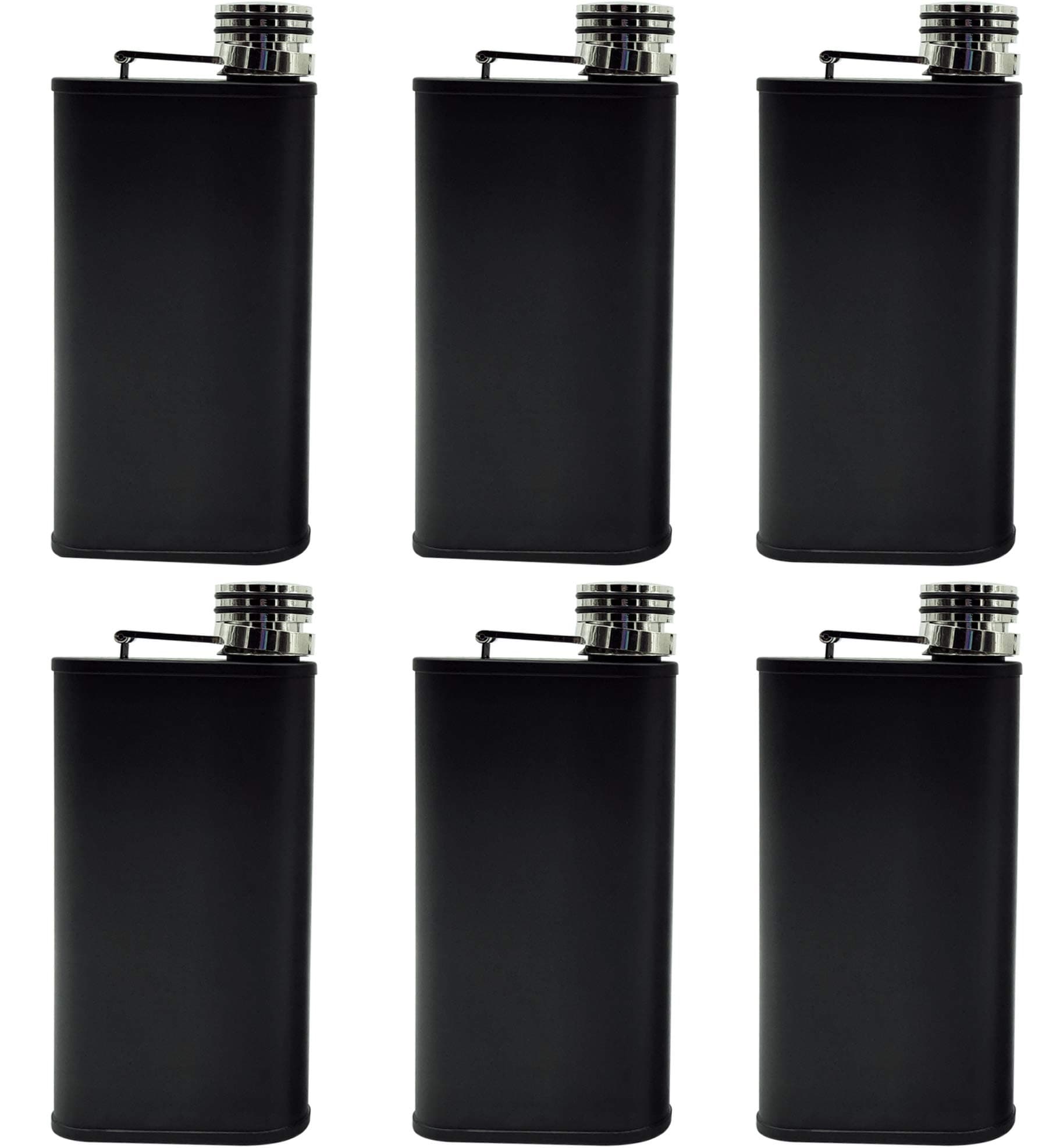 2 Pack Whiskey 8oz Matte Black Flask + Funnel - 2x Wider Mouth Stainless Steel Hip For Liquor, Leakproof Easy Pour in Slim Classy Pocket Design Engrave-able Groomsmen Gift (2pack Jet Black)