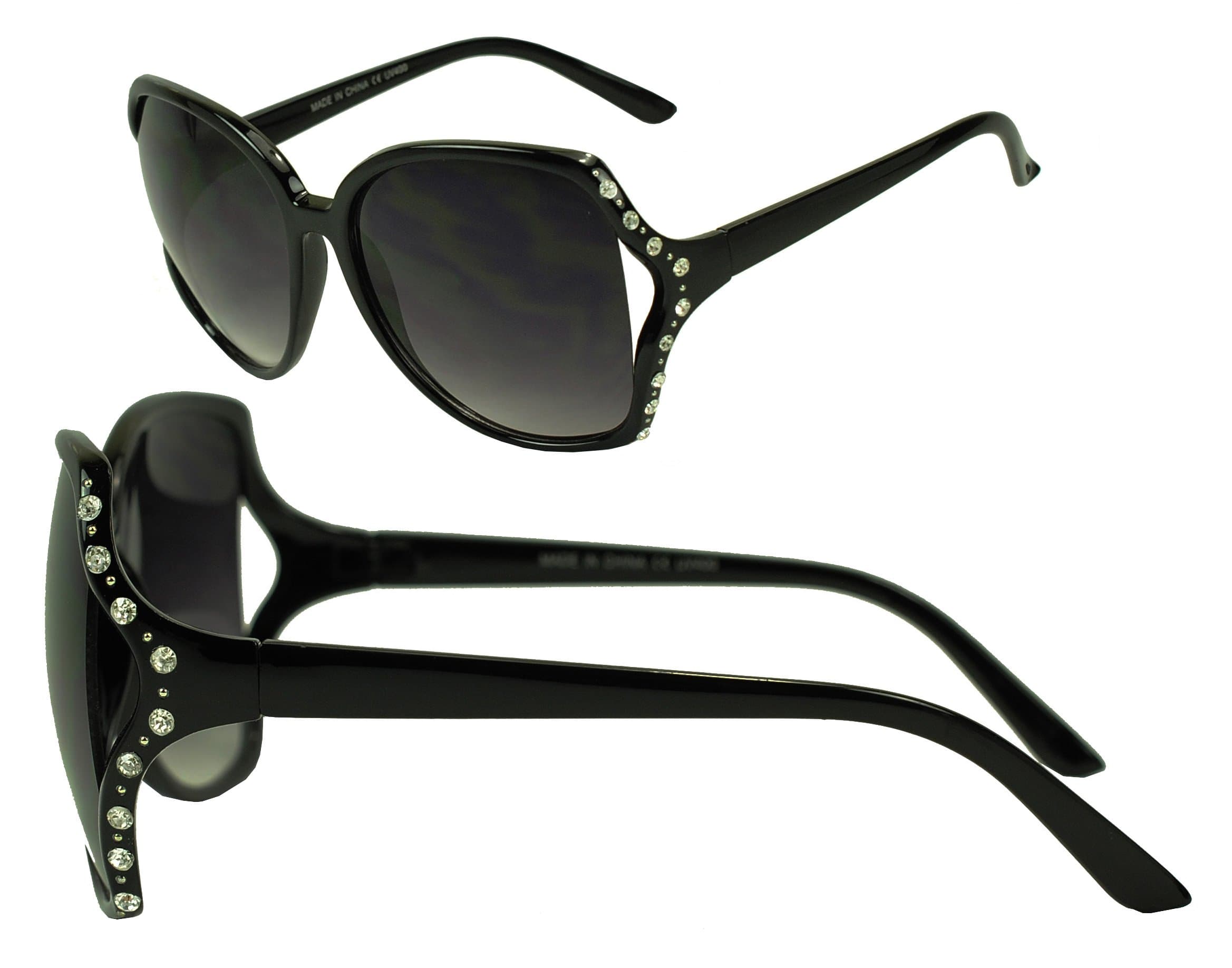 Womens Trendy Oversized Classic Rhinestone Frame Sunglasses w/ Gradient Lens