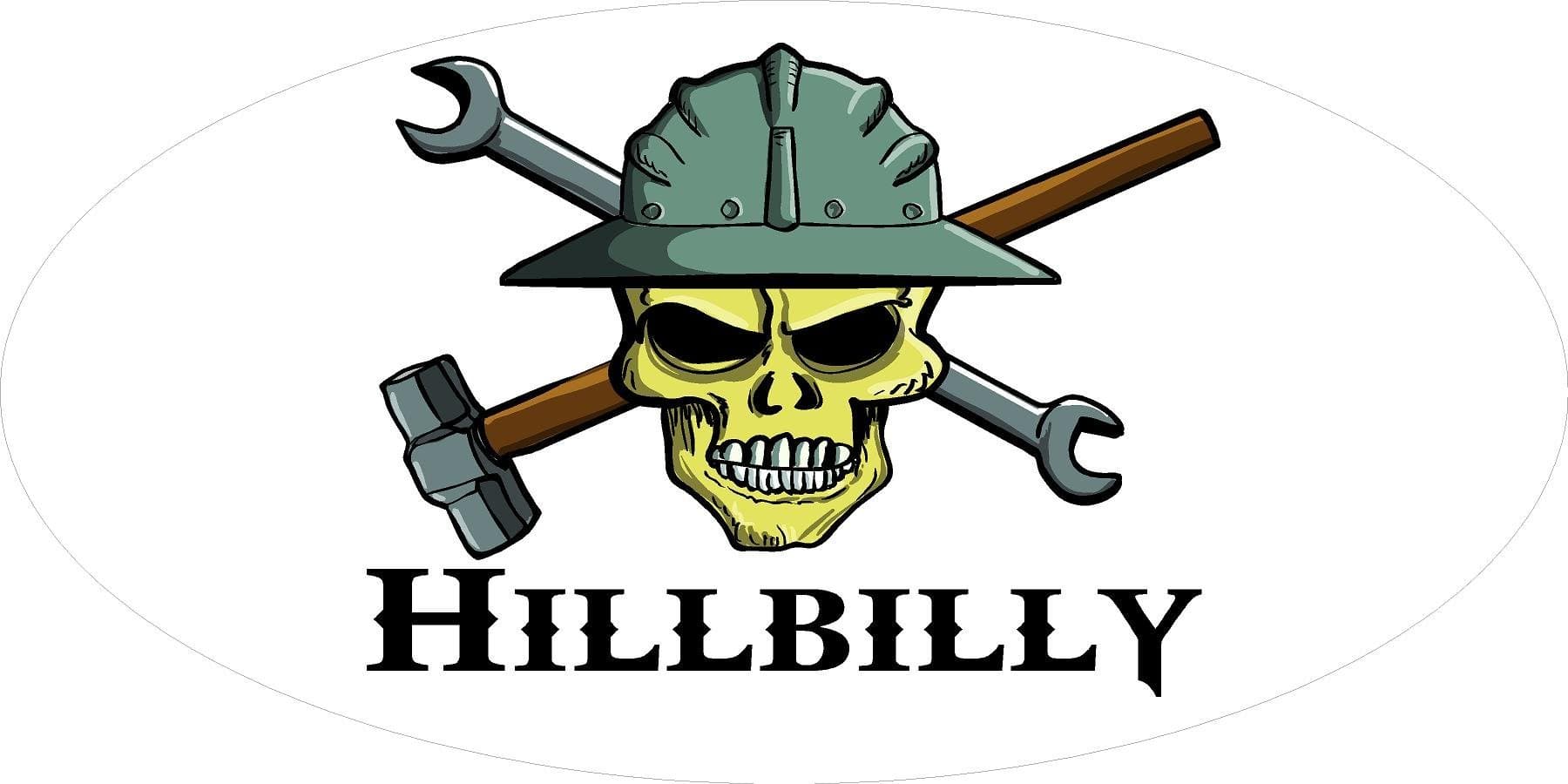 3 - Hillbilly Skull Hard Hat/Helmet Stickers 1 1/2" x 3" H330