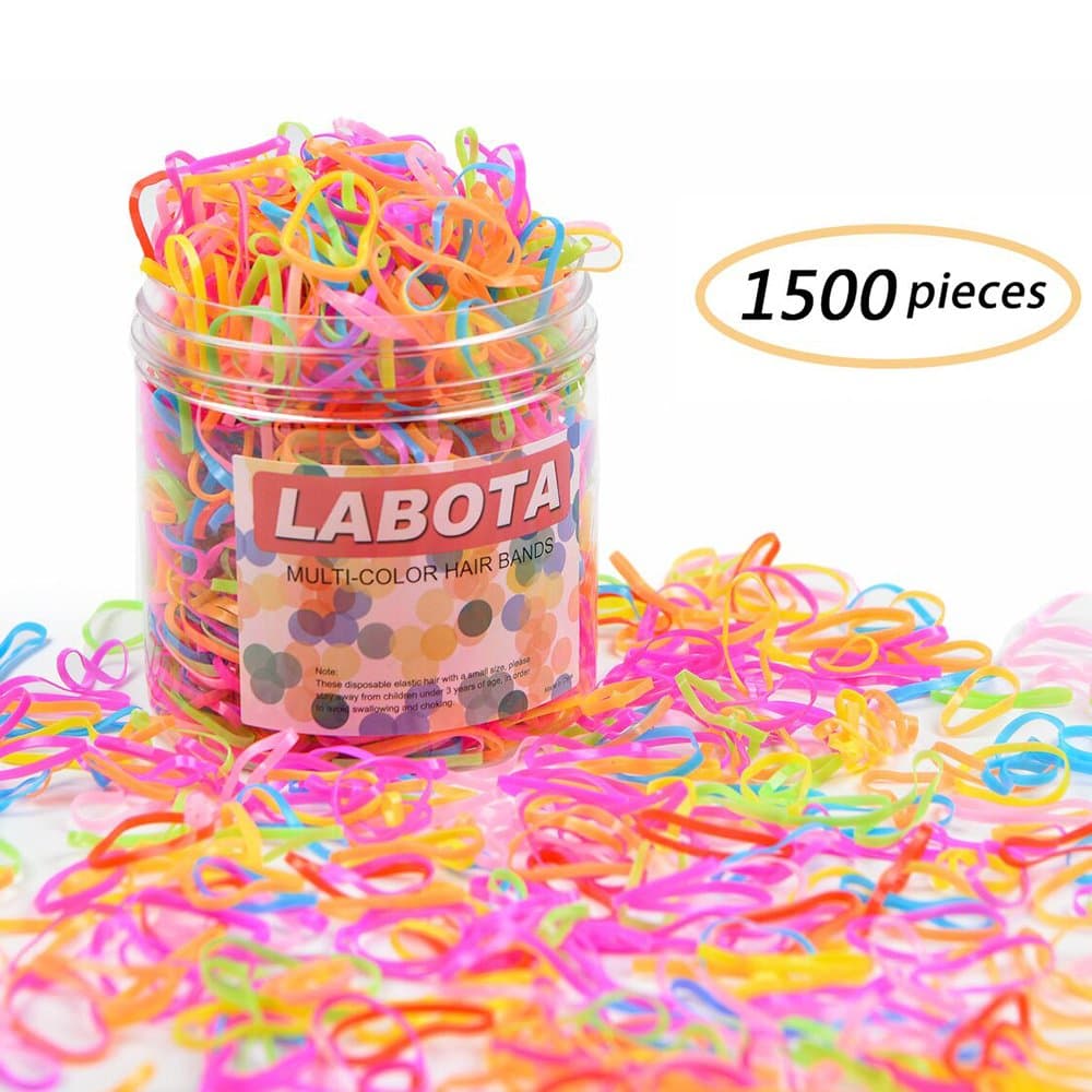 LABOTA 1500 Pieces Multi-color Rubber Bands, Small Candy Color Elastic Hair Bands with Free Box for Girls