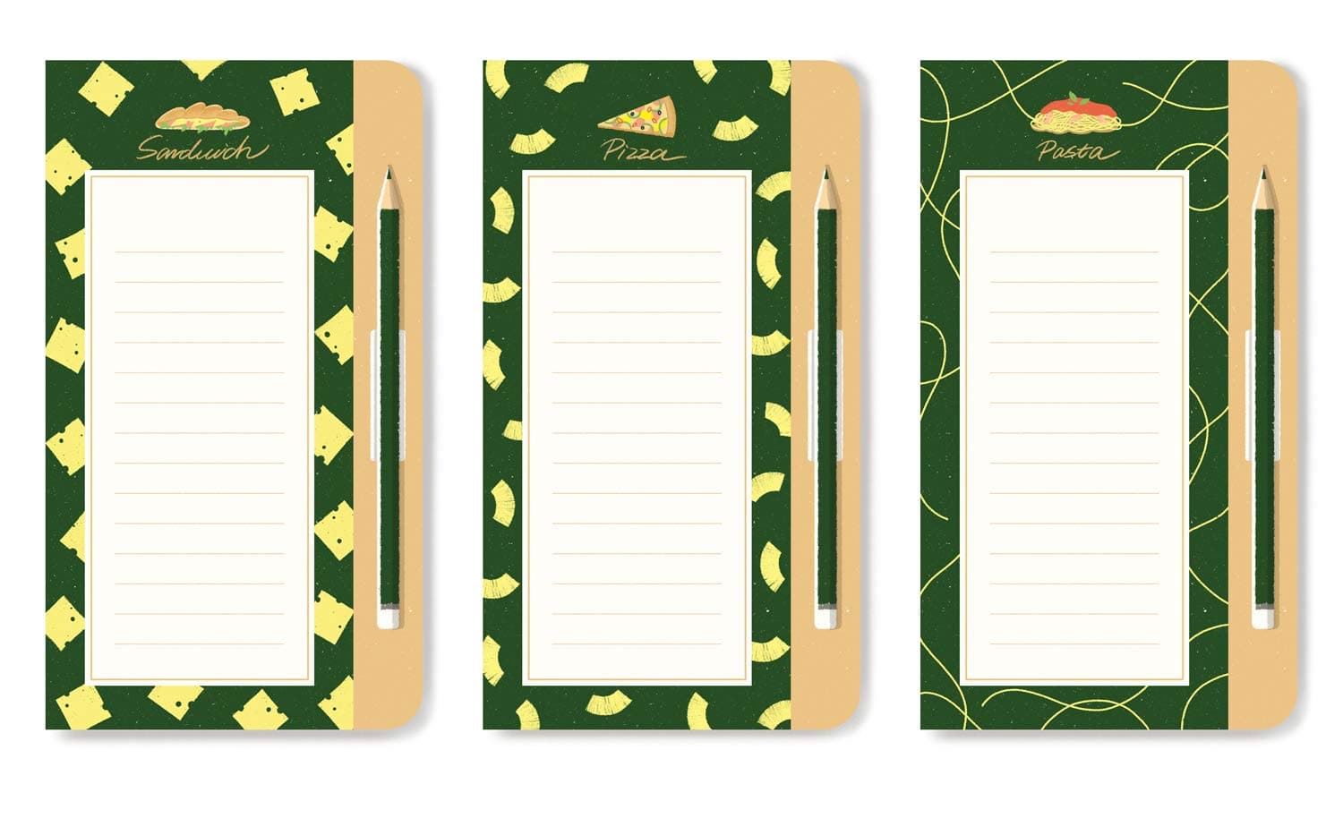 FORFOLIO 3 Pack Magnetic Notepads for Fridge with Clip-on Pencil, Grocery Shopping, To Do List, School Reminders, 60 Sheets per Memo Pad, 3.75”x 8.5”, Wide Ruled (Simple Packing, Green Background)