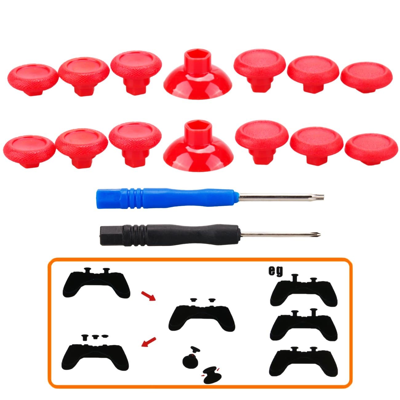MXRC Professional Replacement Repair Kit Swap Thumb Analog Sticks for PS4 Controller & Xbox One Controller, Red