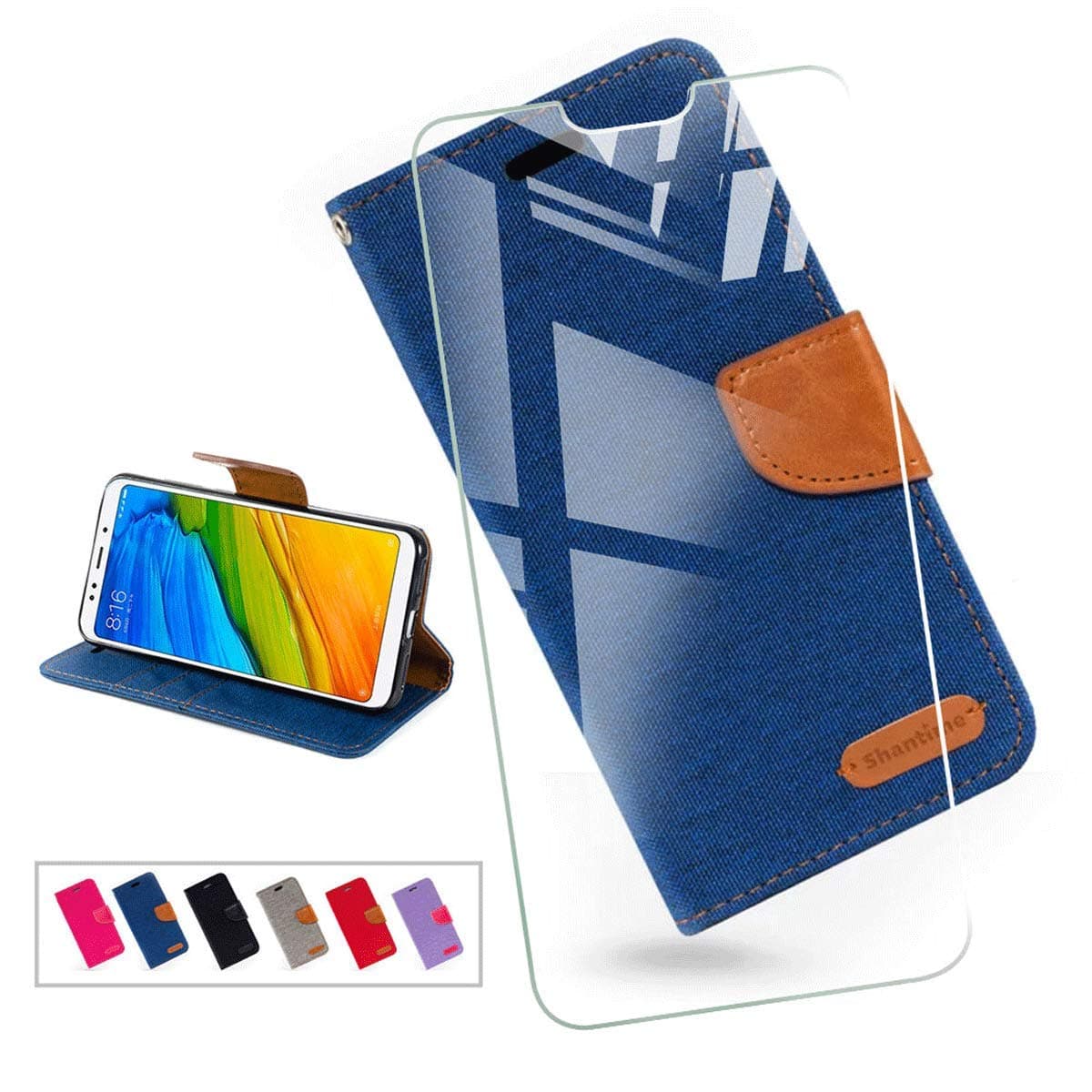 KJYF Wallet Case + Tempered Glass Screen Protector for Nokia 2.3 (6.20"), Flip Shell PU Leather Phone Cover Protective Compatible with for Nokia 2.3 (6.20").