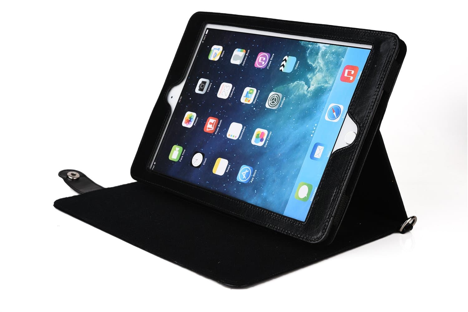 Sherpa Magnetic Folio Case for Apple iPad Air 2 with Shoulder Strap in Midnight Black (Vintage Grain Faux-Leather, Adjustable Shoulder Strap, Sleep/wake Cover, Stand Function w/Multiple Angles)