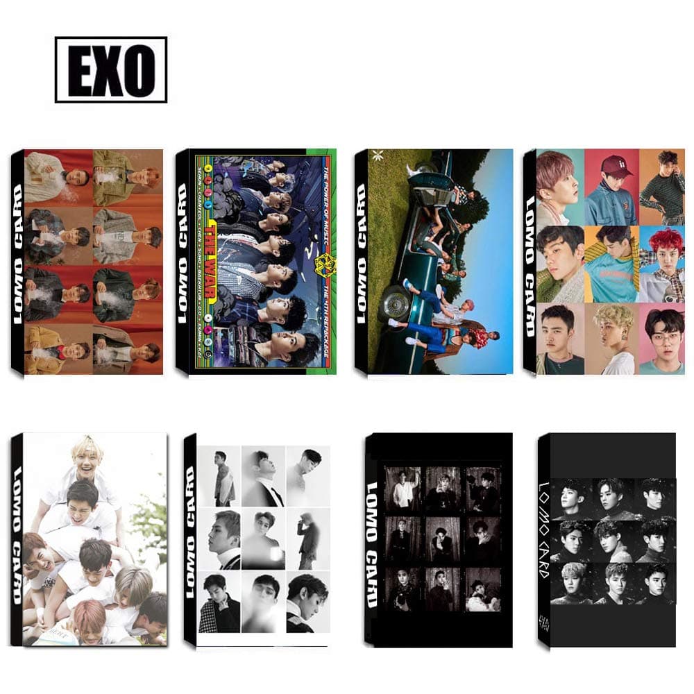 8 Pack / 240 Pcs Kpop EXO Universe, The WAR, For Life, EX'ACT, LOTTO Album Photo Poster Lomo Card