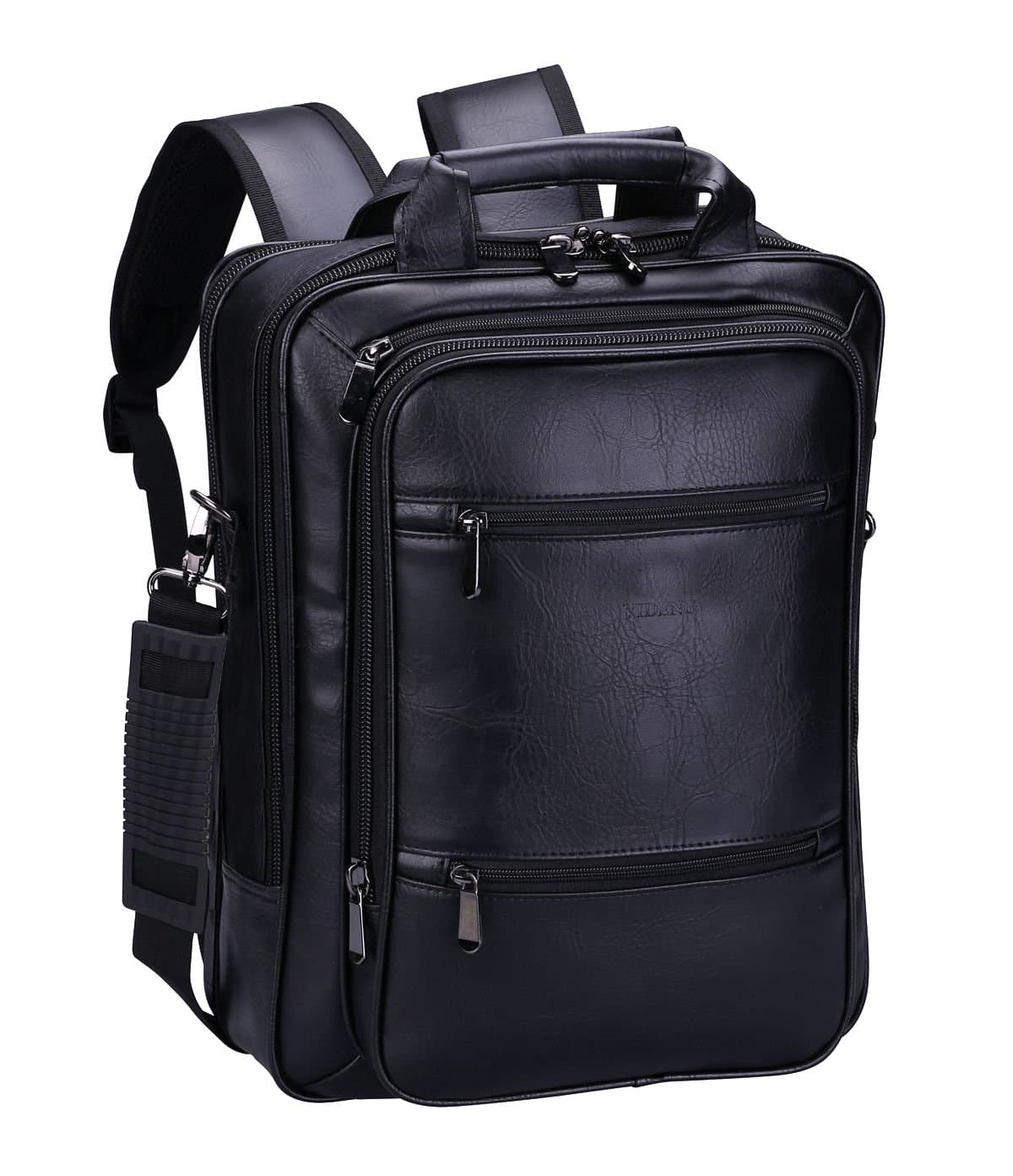 Leather Laptop Backpack 15.6 Inch,VIDENG Multifunctional Business Handle Bag,Classic Vintage Cross body Business Messenger Shoulder Bag for 13 15 inch Macbook Laptop Father's Day Gift (Black-SV6)