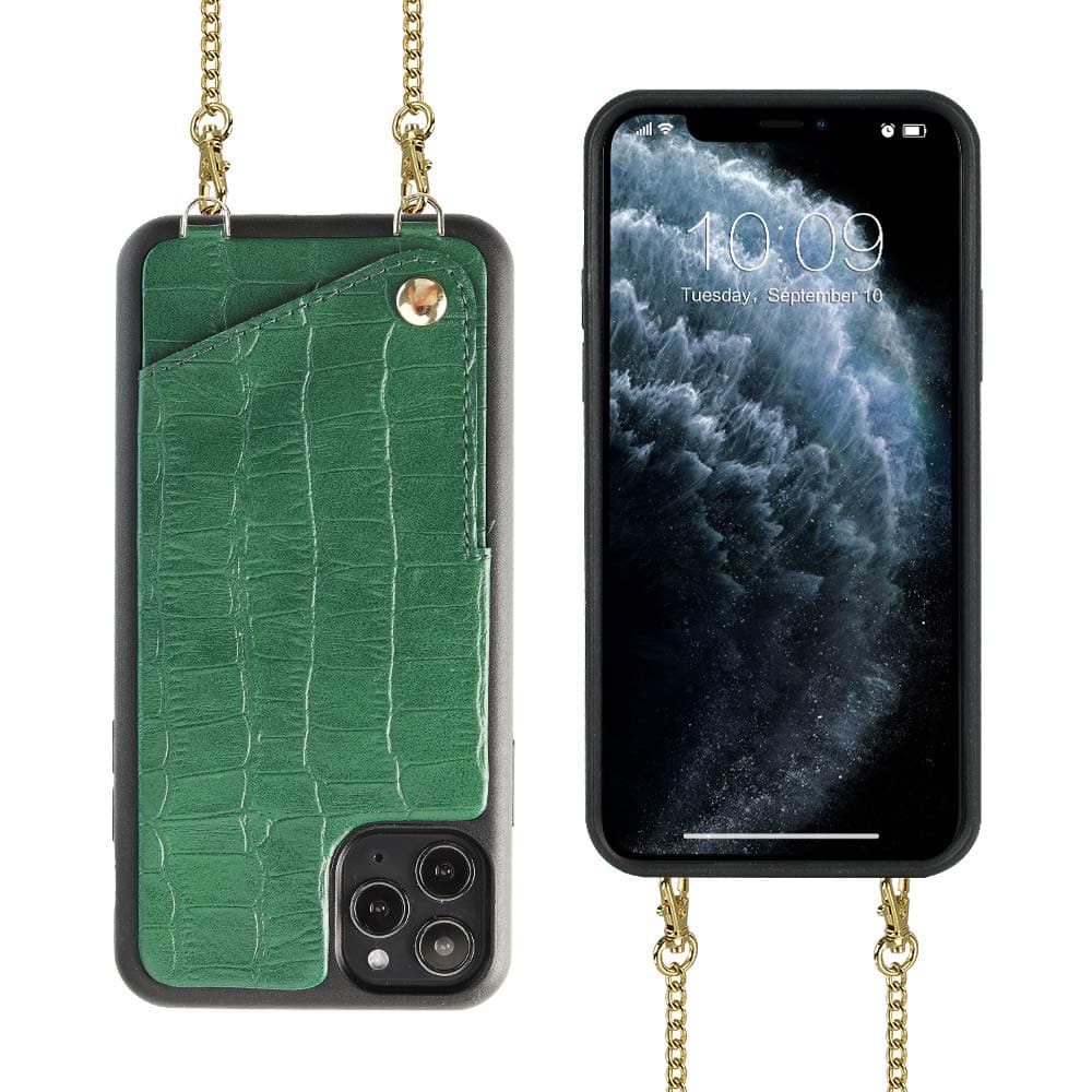JLFCH iPhone 11 Pro Max Crossbody Case, iPhone 11 Pro Max Wallet Case with Card Slot Credit Card Holder Crossbody Strap Shoulder Chain Cover for Apple iPhone 11 Pro Max 6.5 - Crocodile Midnight Green