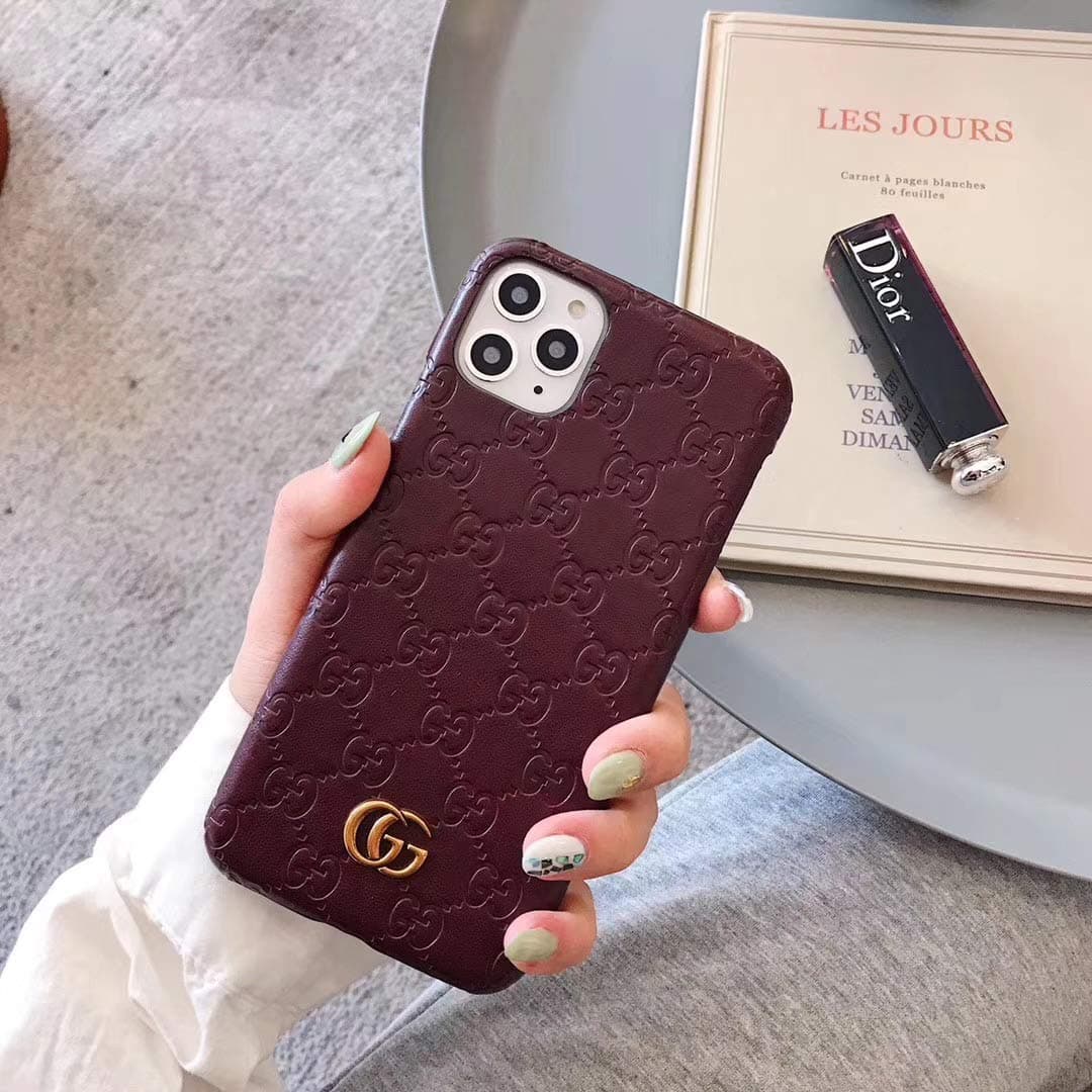 UOOCOOL Phone Case for iPhone 11 Pro Max, Vintage Style Monogram Leather Case Back with Metal Logo Protective Cover for iPhone 11 Pro Max